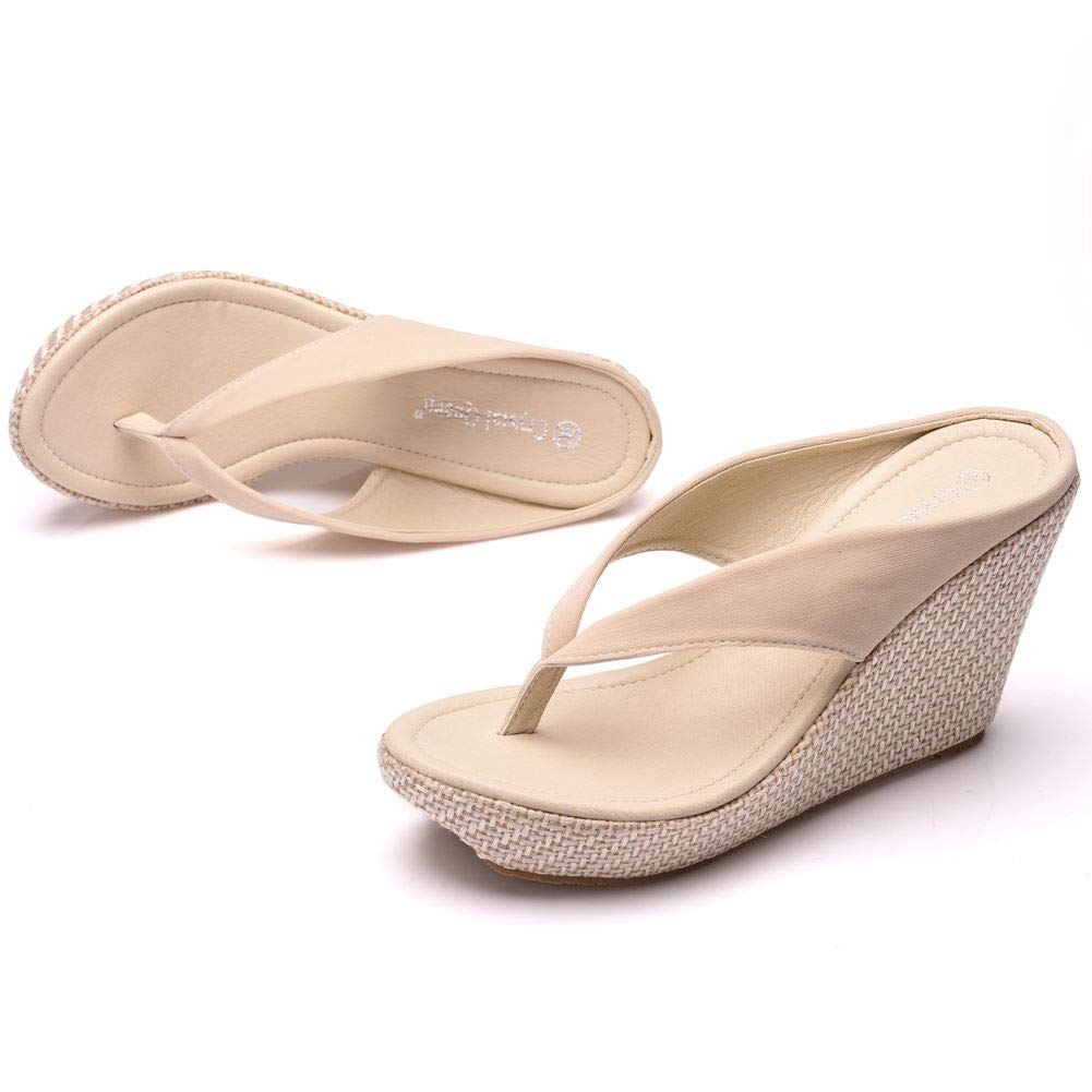 Crystal Queen Women's Platform Wedge Sandals - High Heel Flip Flops for Beach, Summer & Casual Wear - White Plus Size Comfortable Slippers