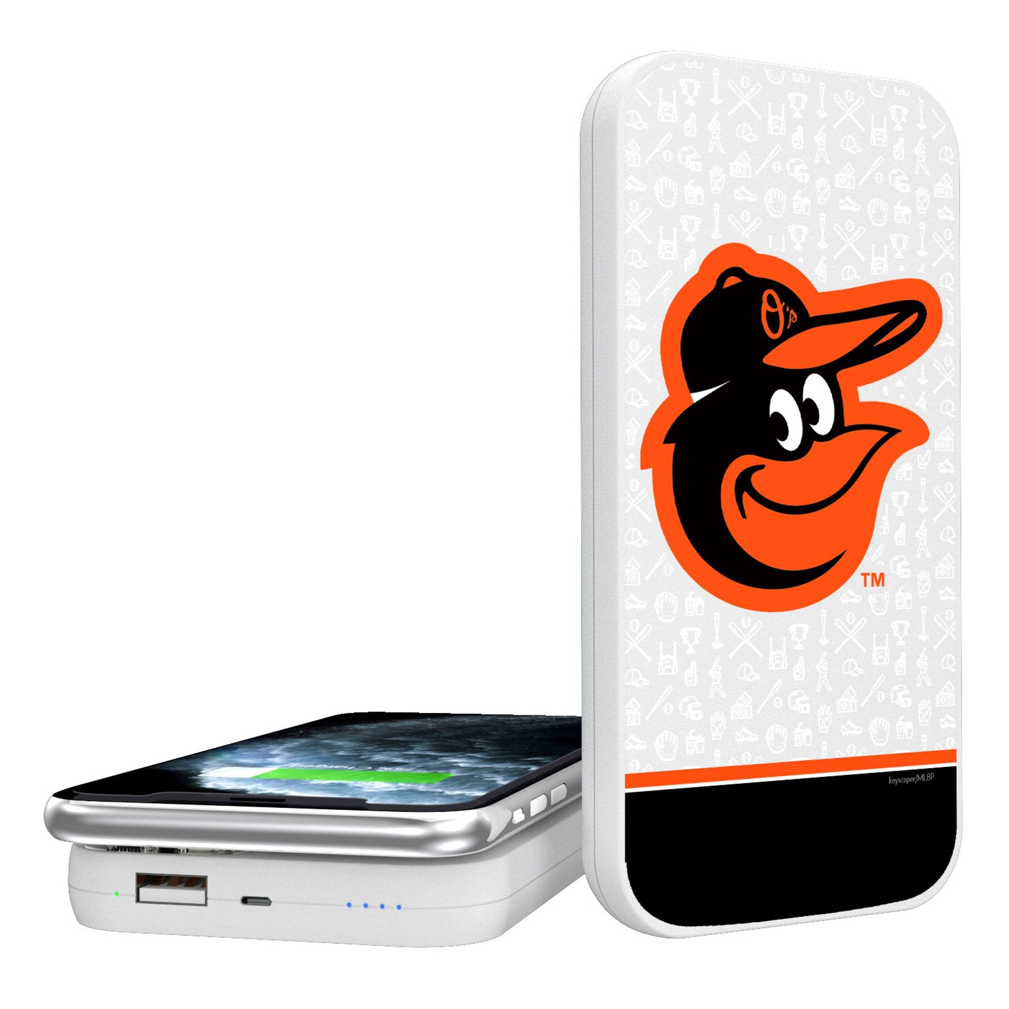 Baltimore Orioles Memories Print 5000mAh Portable Wireless Charger - Fast Charging Power Bank for iPhone, Android - Perfect for Baseball Fans, Travel & Outdoor Activities