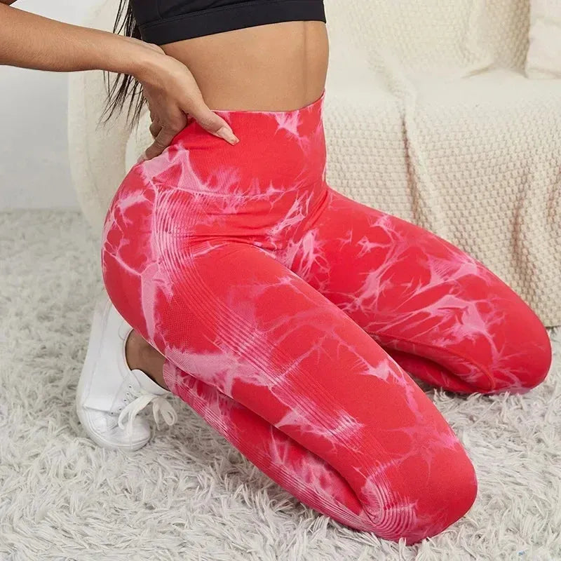 Tie Dye Yoga Pants for Women - High Waist Seamless Workout Leggings with Push Up Effect - Gym Running Fitness Tights - Perfect for Yoga, Pilates & Lounge Wear