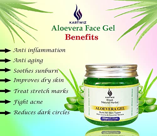 Herbigiri Herbal Aloe Vera Face Gel with Licorice & Cucumber Extracts - Hydrating & Soothing Skincare for Dry, Sensitive Skin - Perfect for Daily Moisturizing & After-Sun Care