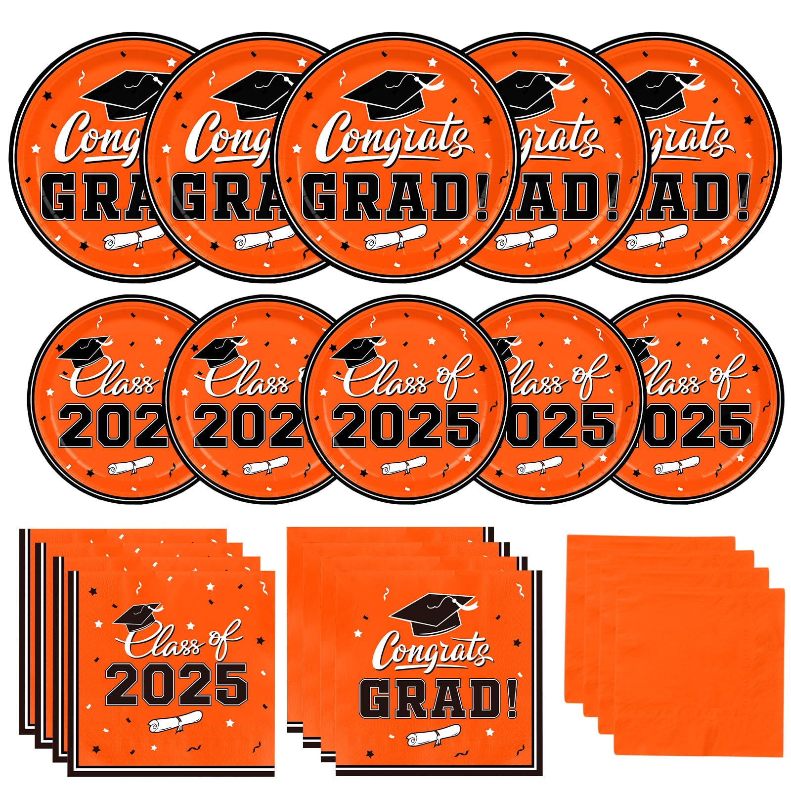 Graduation Party Plates and Napkins Set - 50 Count Orange Disposable Paper Plates & Luncheon Napkins for Grad Party Decorations - Perfect for Congrats Grad Party, College Graduation Celebration & Commencement Ceremony