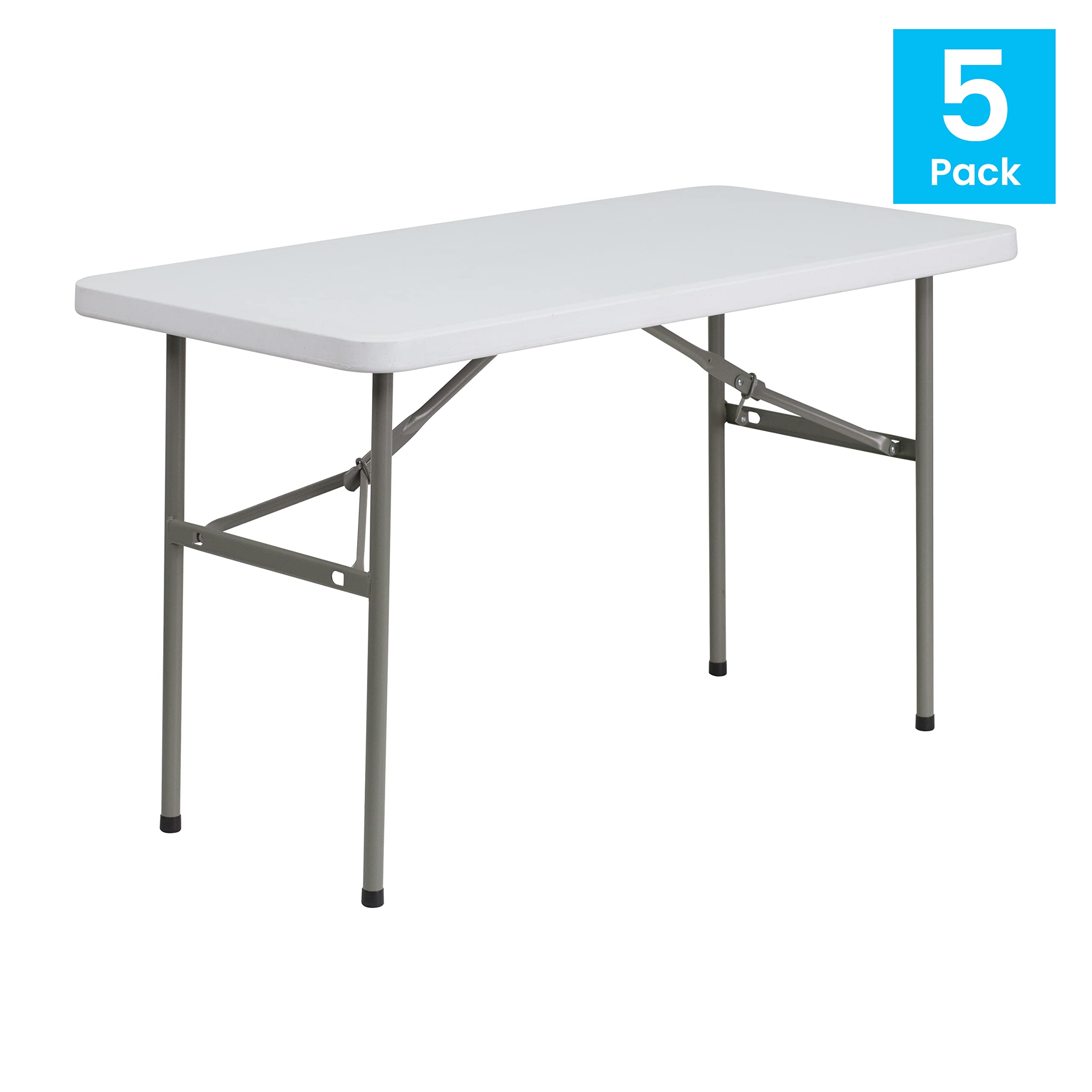 Flash Furniture Elon 4-Foot Granite White Plastic Folding Table - Heavy Duty, Lightweight, Set of 5 - Perfect for Parties, Events, and Outdoor Gatherings