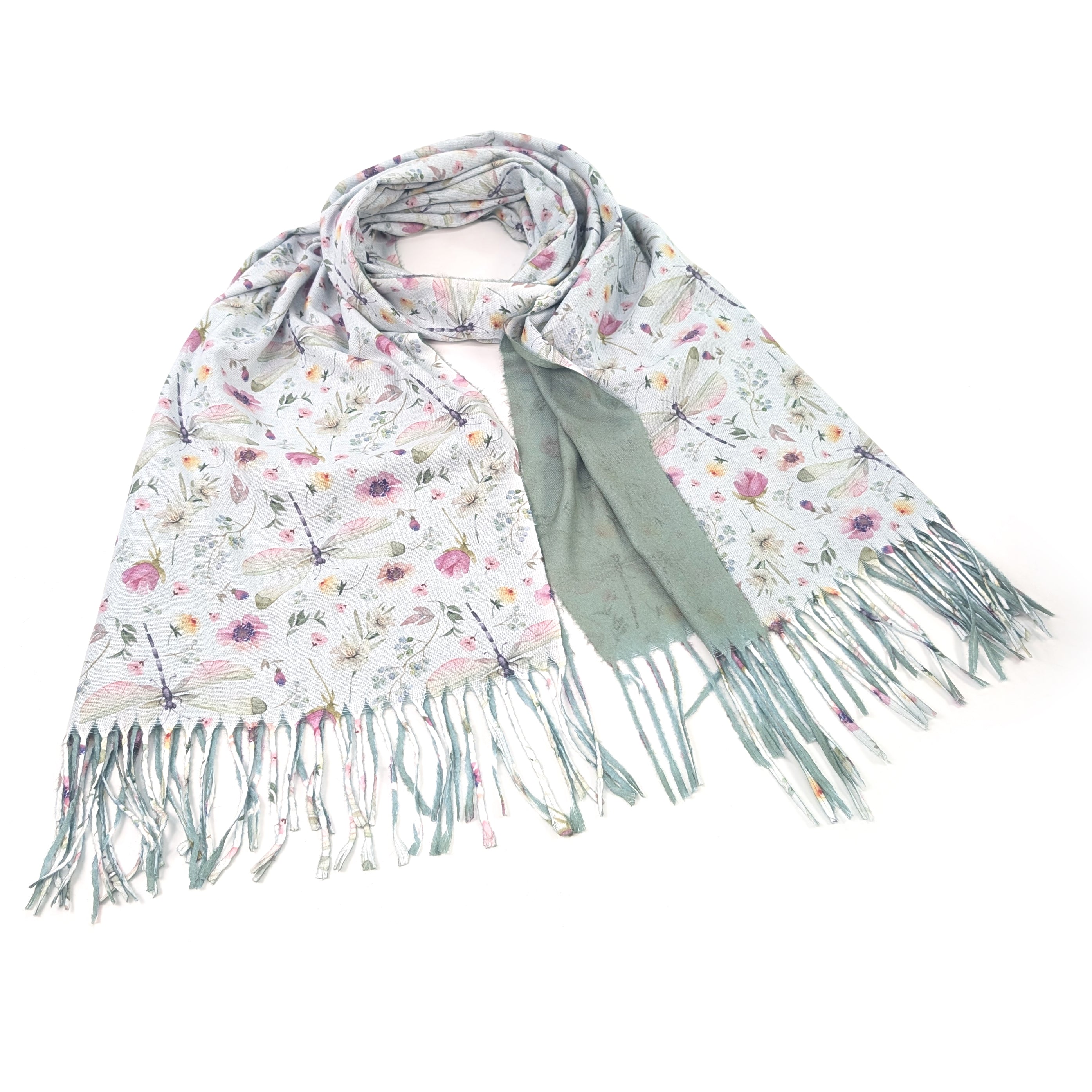Exclusive Pastel Dragonfly Pashmina Scarf (70x180cm) - Lightweight Soft Shawl Wrap for Women, Perfect for Spring Outfits, Weddings & Special Occasions
