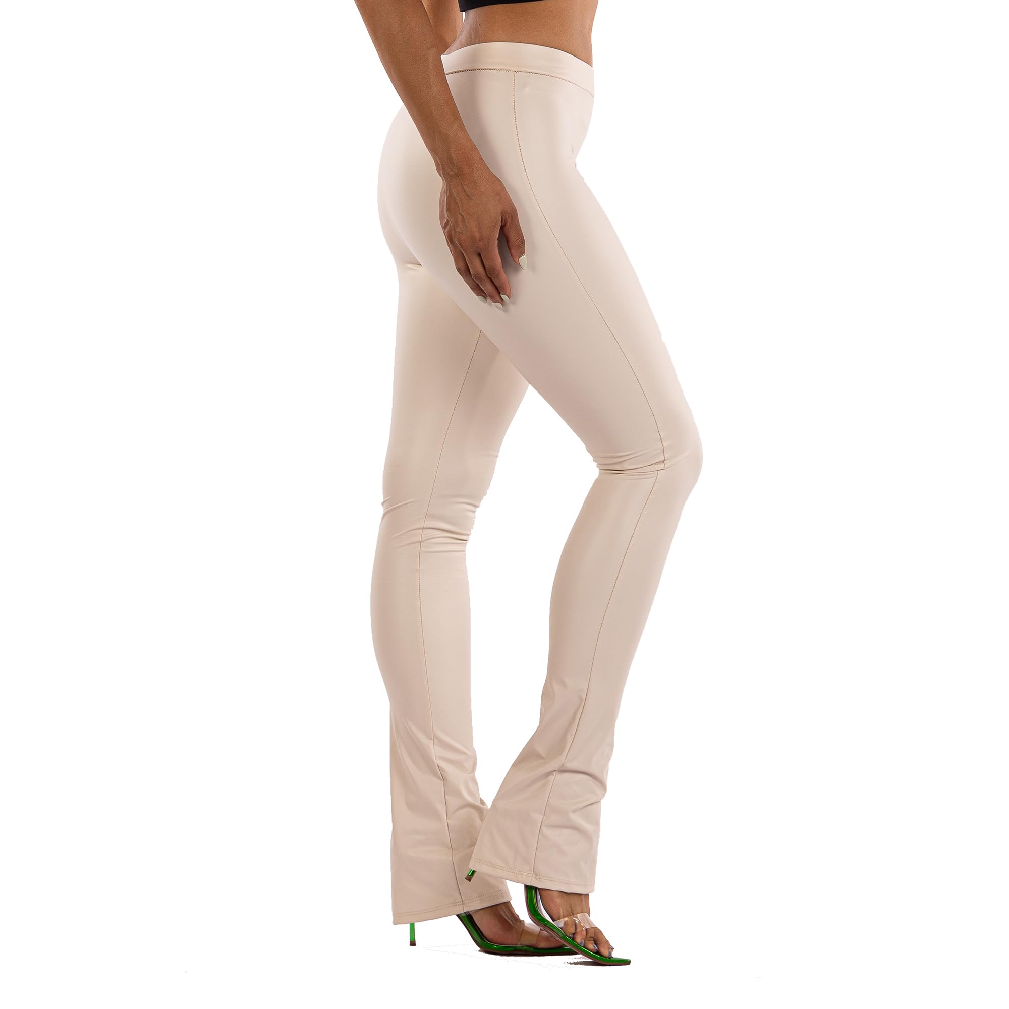 Faux Leather Flare Pants for Women - High Waist Matte PU Stretchy Bootcut Leggings | Lightweight Vegan Leather Pants for Casual Wear, Night Out & Office Outfits