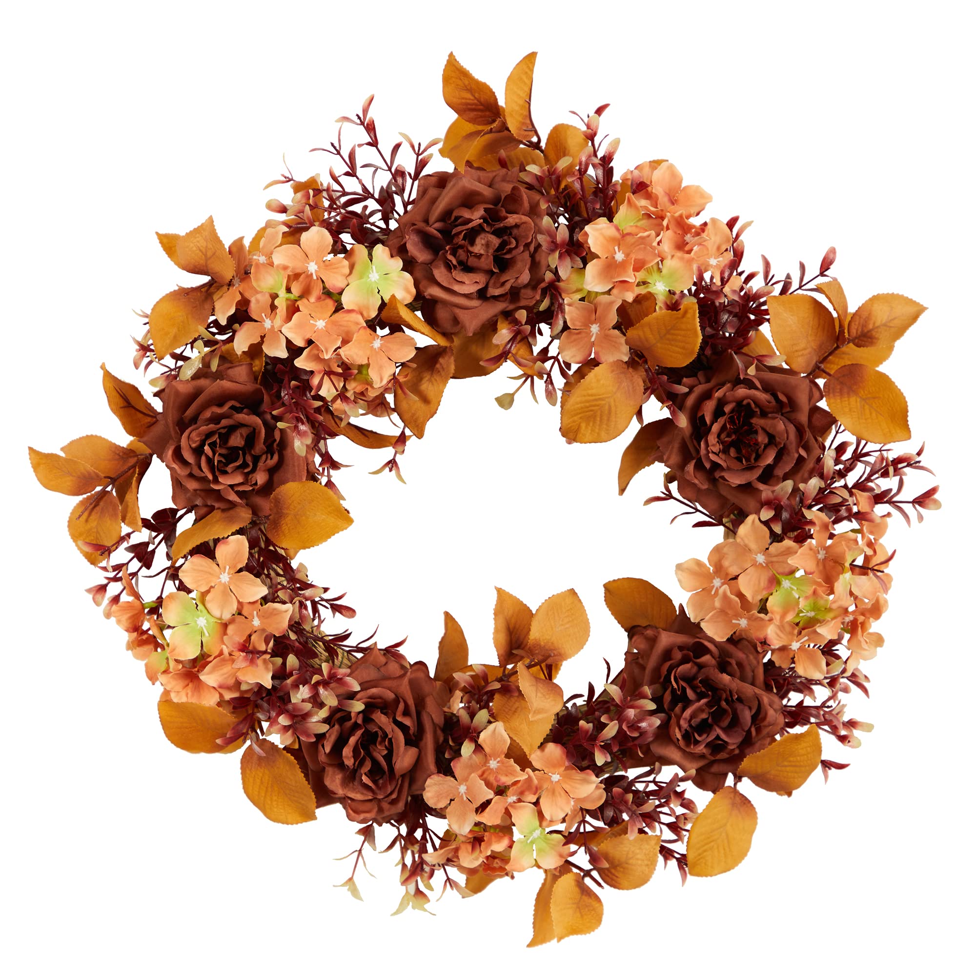 Nearly Natural 20 Inch Autumn Rose and Hydrangea Artificial Wreath for Fall - Perfect for Front Door Decor, Thanksgiving, and Seasonal Home Decoration