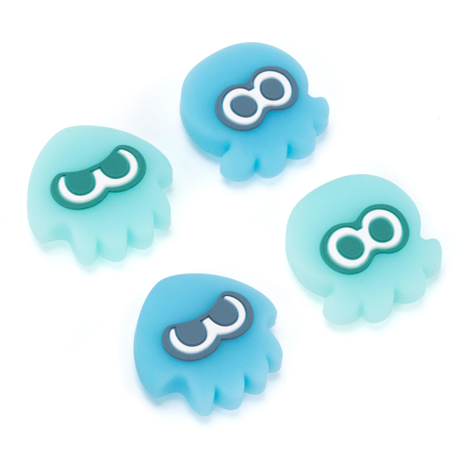 Nintendo Switch Joycon Thumb Grip Caps - Soft Silicone Joystick Cover Compatible with Switch/OLED/Lite (4PCS Squid & Octopus Luminous-Cyan&Green) - Perfect for Splatoon Gaming & Long Play Sessions