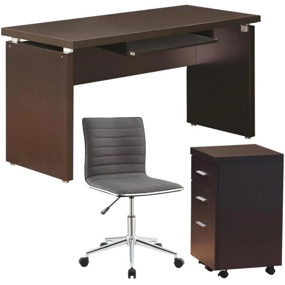 Home Square 3-Piece Office Set - Ergonomic Computer Desk, Adjustable Office Chair & Mobile File Cabinet for Home Office Workspace | Perfect for Remote Work, Small Business & Study Room Setup