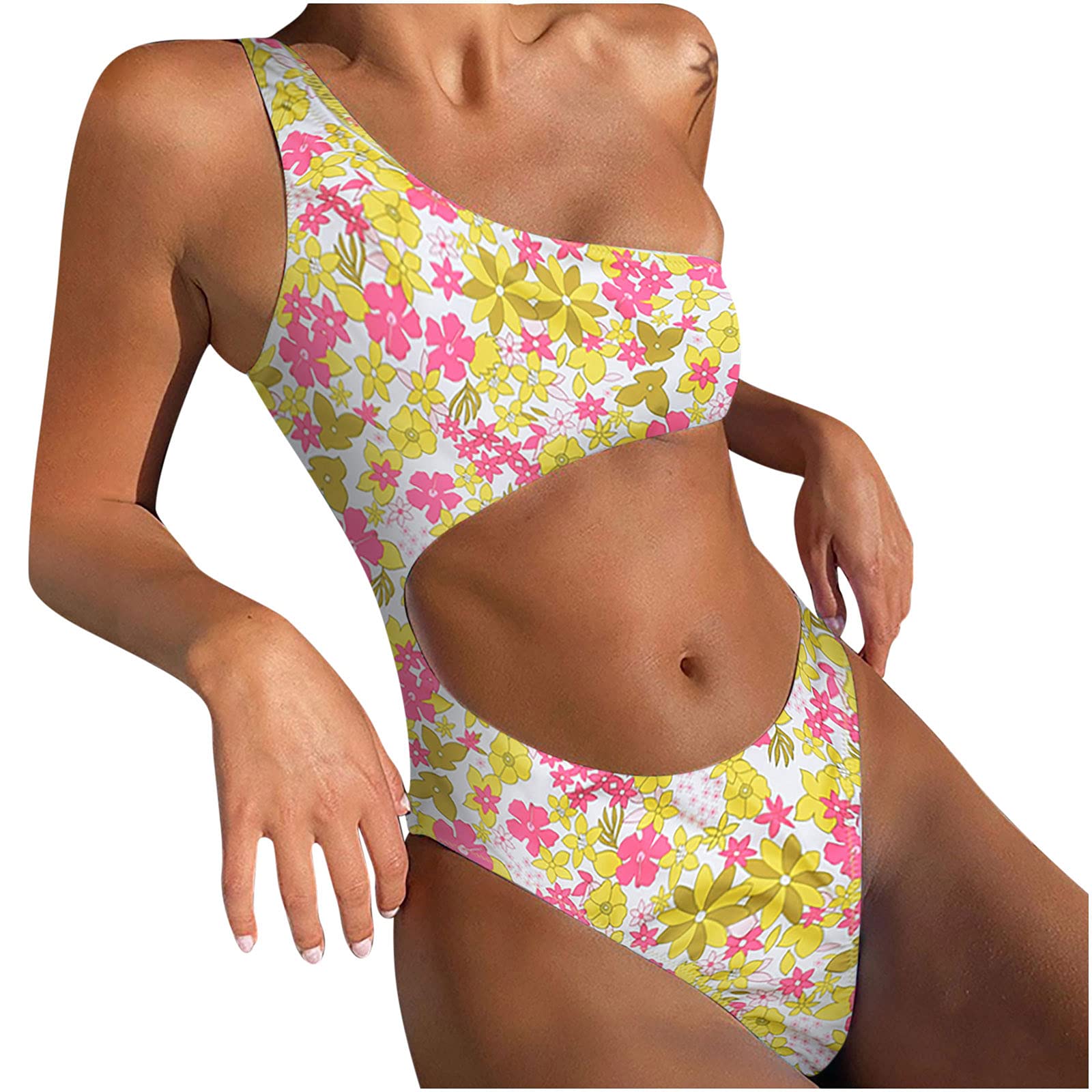 Sexy Floral One Shoulder Bikini Set for Women - Bohemian Beach Swimwear with Graphic Print, Summer Swimsuits for Pool Party & Vacation