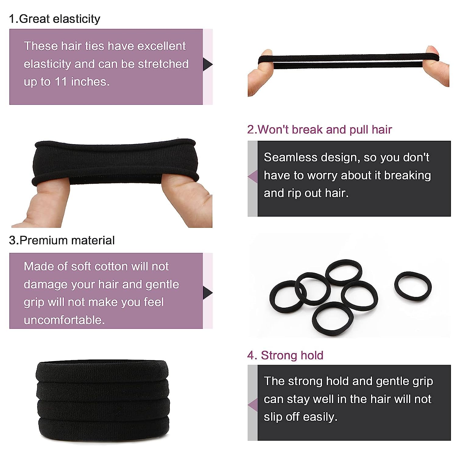 Starvis Thick Seamless Cotton Hair Ties - No Damage Hair Elastics for Women & Girls (30pcs, Black) | Soft Ponytail Holders for Workout, Yoga, Office & Everyday Use