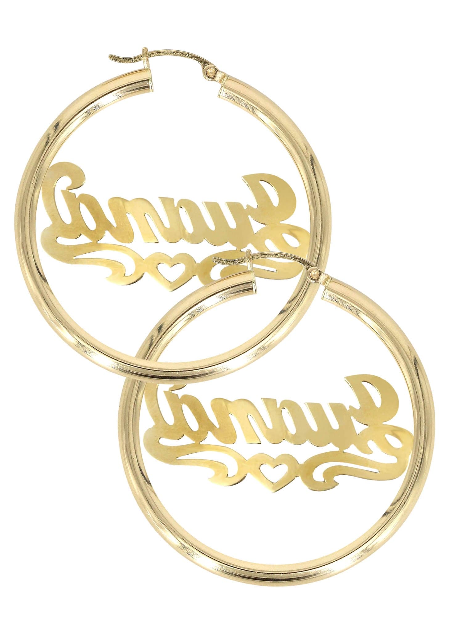 14K Gold Diamond-Cut Heart Name Plate Hoop Earrings for Women - Elegant Jewelry Gift for Valentine's Day, Anniversary & Special Occasions