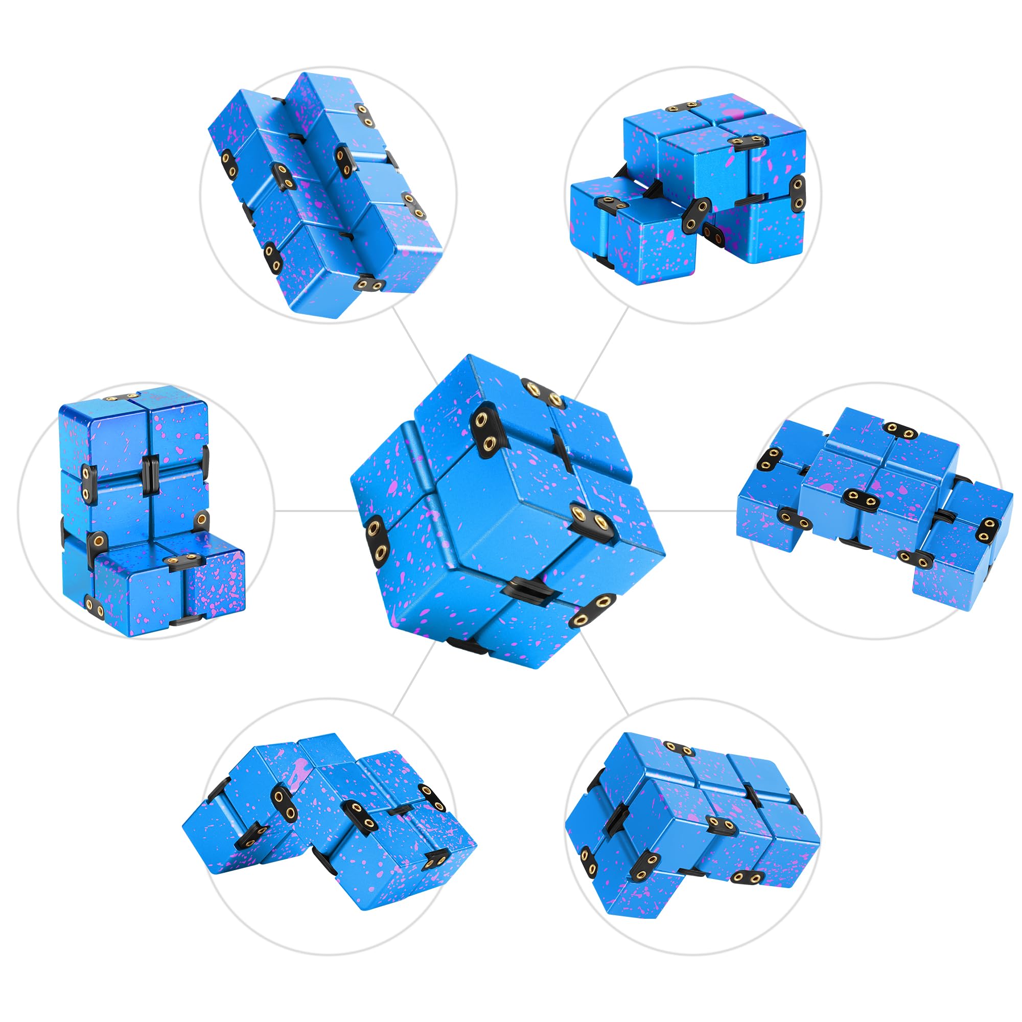Aluminum Alloy Infinity Cube Fidget Toy - Stress Relief & Anxiety ADHD Sensory Tool for Kids & Adults | Office Desk Toy | Best Gift with Case (Blue & Pink) | Perfect for Focus, Relaxation & Classroom Use