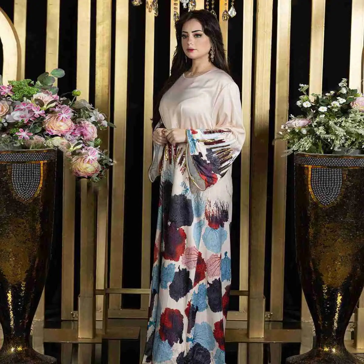 Elegant Eid Dress for Women - Sparkling Sequins Muslim Caftan Kaftan Dress - Perfect for Eid Celebrations, Weddings & Special Occasions