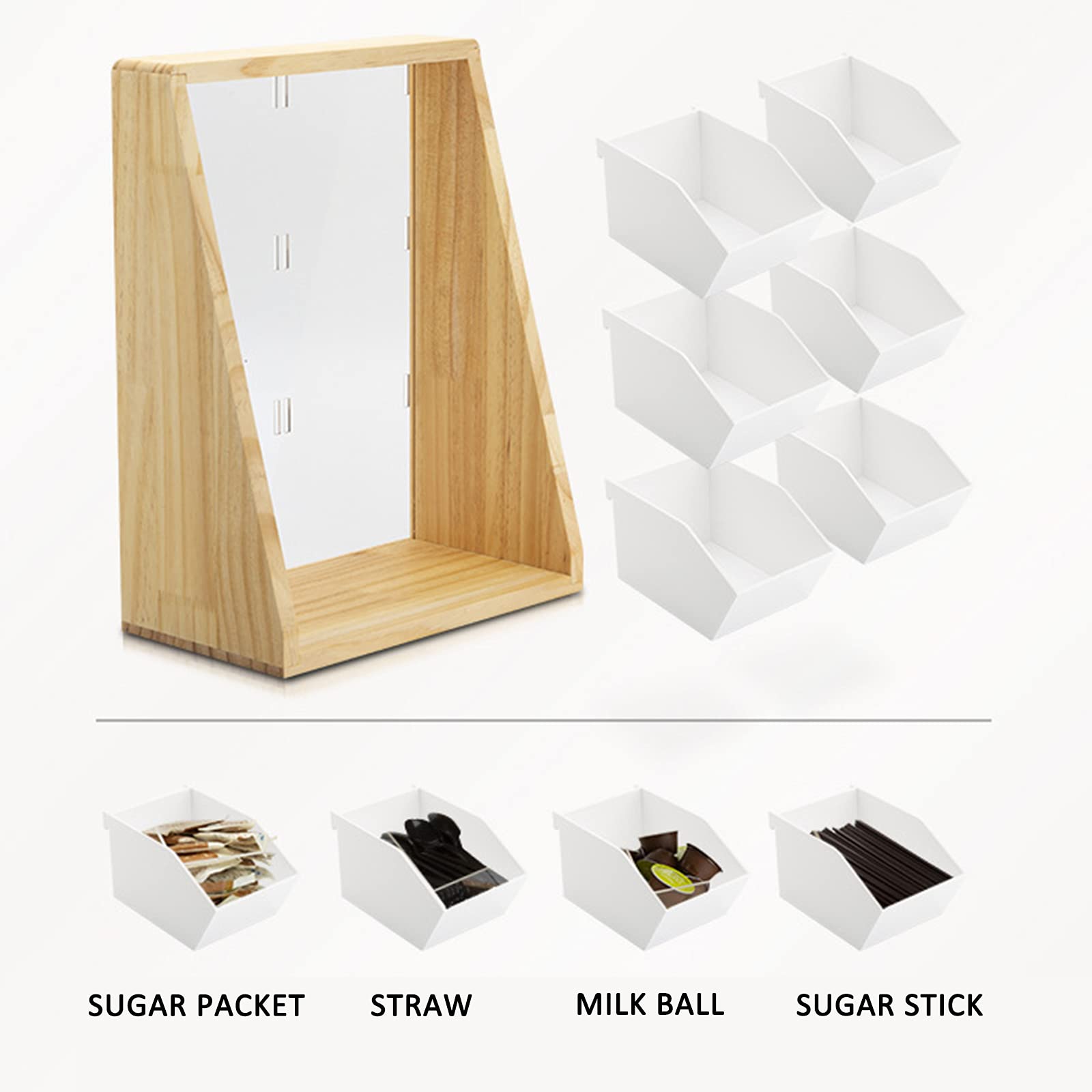AIZYR Wooden Coffee Condiment Organizer - Countertop Storage for Coffee Creamers, Sugars, Tea Bags & Accessories | Perfect for Kitchen, Office & Coffee Station Organization