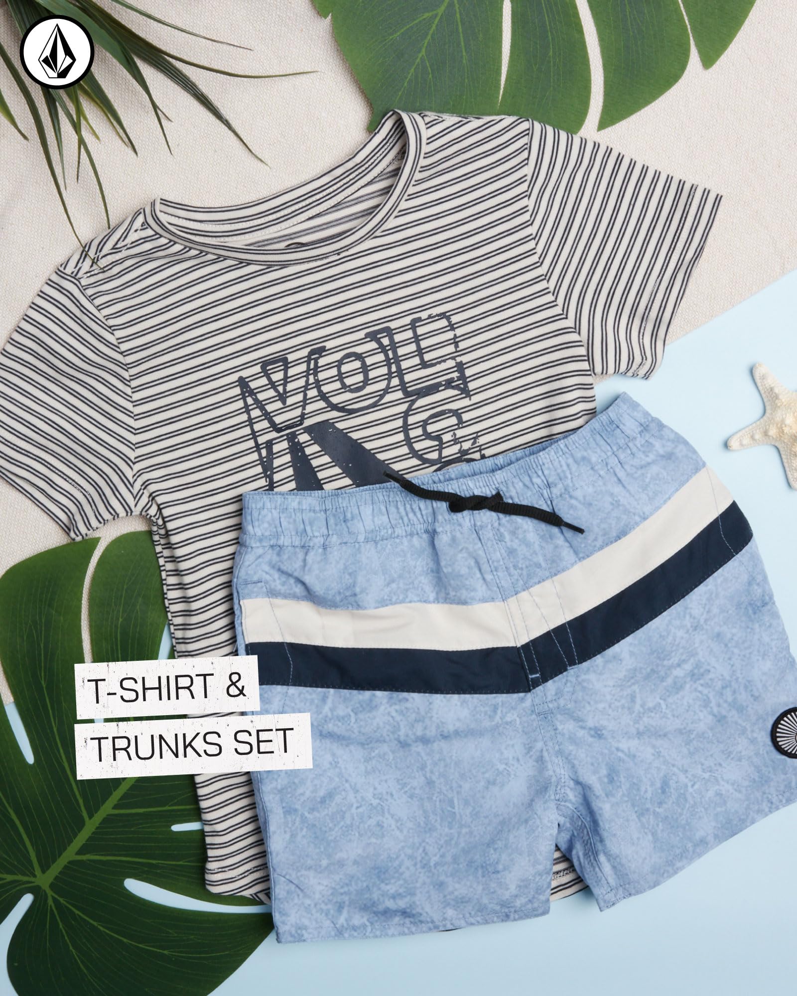 Volcom Boys' 2-Piece Swim Set - Short Sleeve T-Shirt & Boardshorts Trunks (2T-7) | Beach & Pool Swimwear for Active Kids