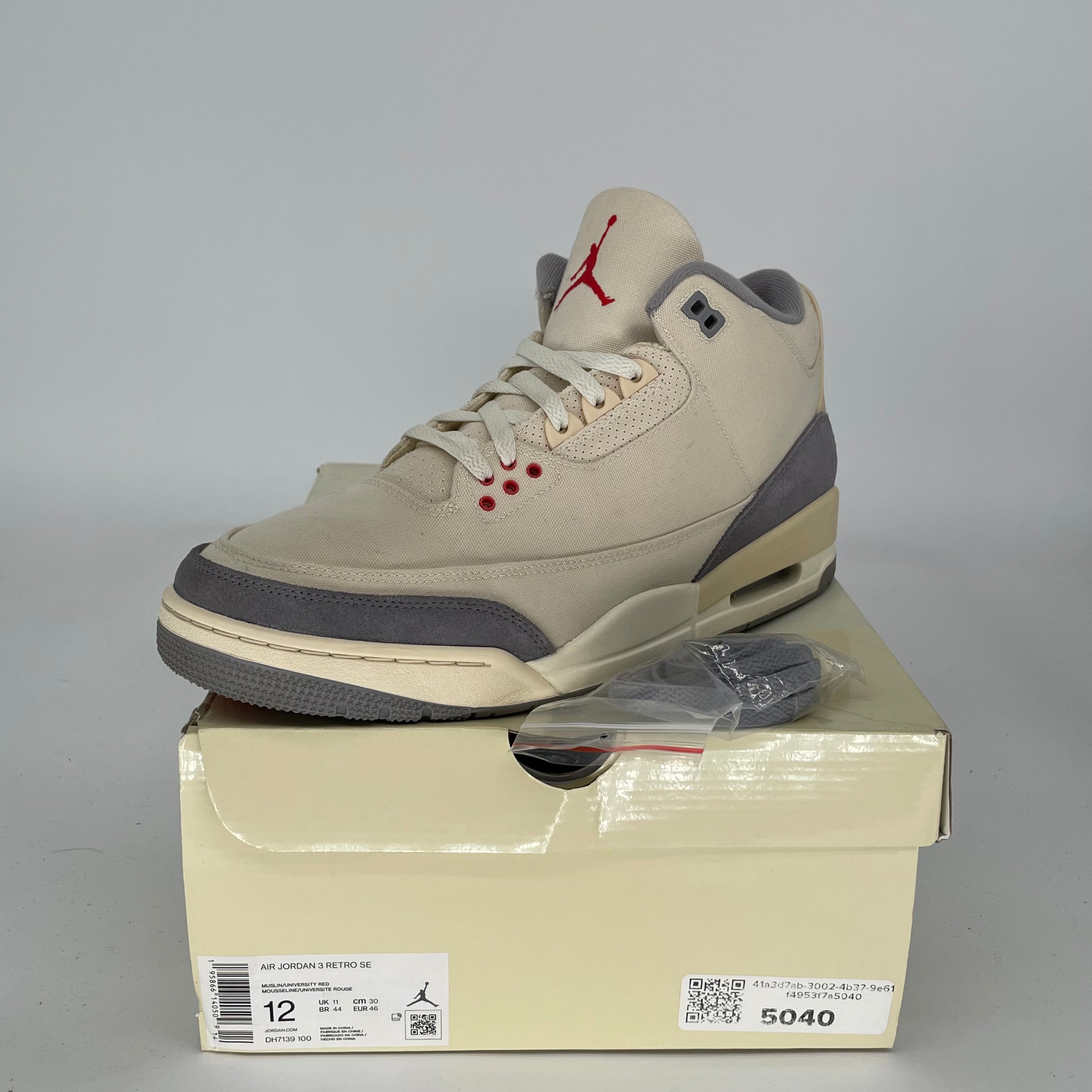 Original Air Jordan 3 Retro 'Muslin' Men's Basketball Shoes - Size 12 (DH7139-100) | Authentic Retro Sneakers for Casual Wear, Street Style & Sneaker Collectors