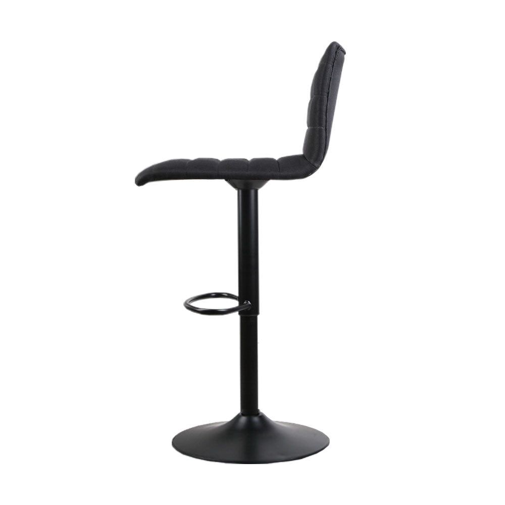 4 Bar Stools with Gas Lift Mechanism - Black Linen Fabric Counter Height Stools for Kitchen Island, Bar, or Dining Room