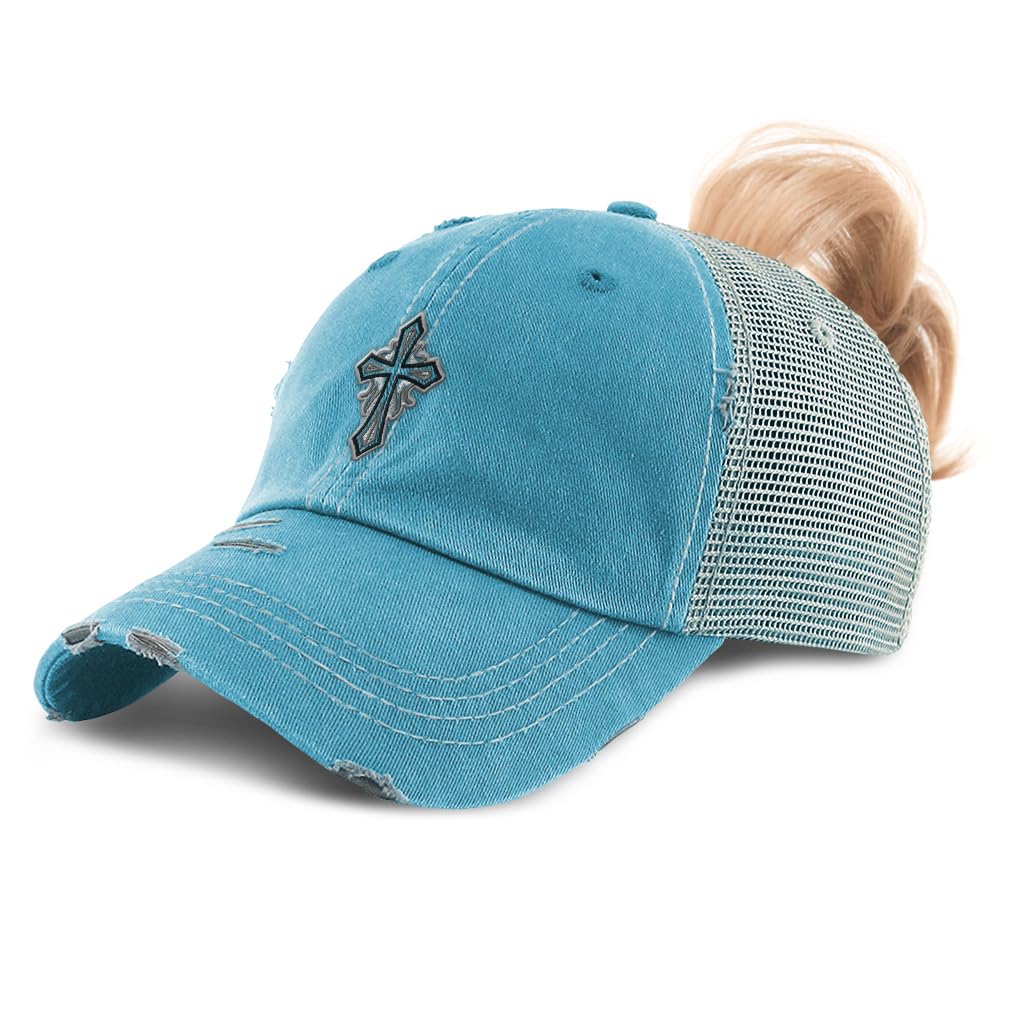 Women's Embroidered Cross Jesus Baseball Cap - Christian Religious Cotton Ponytail Hat for Church, Bible Study & Outdoor Activities