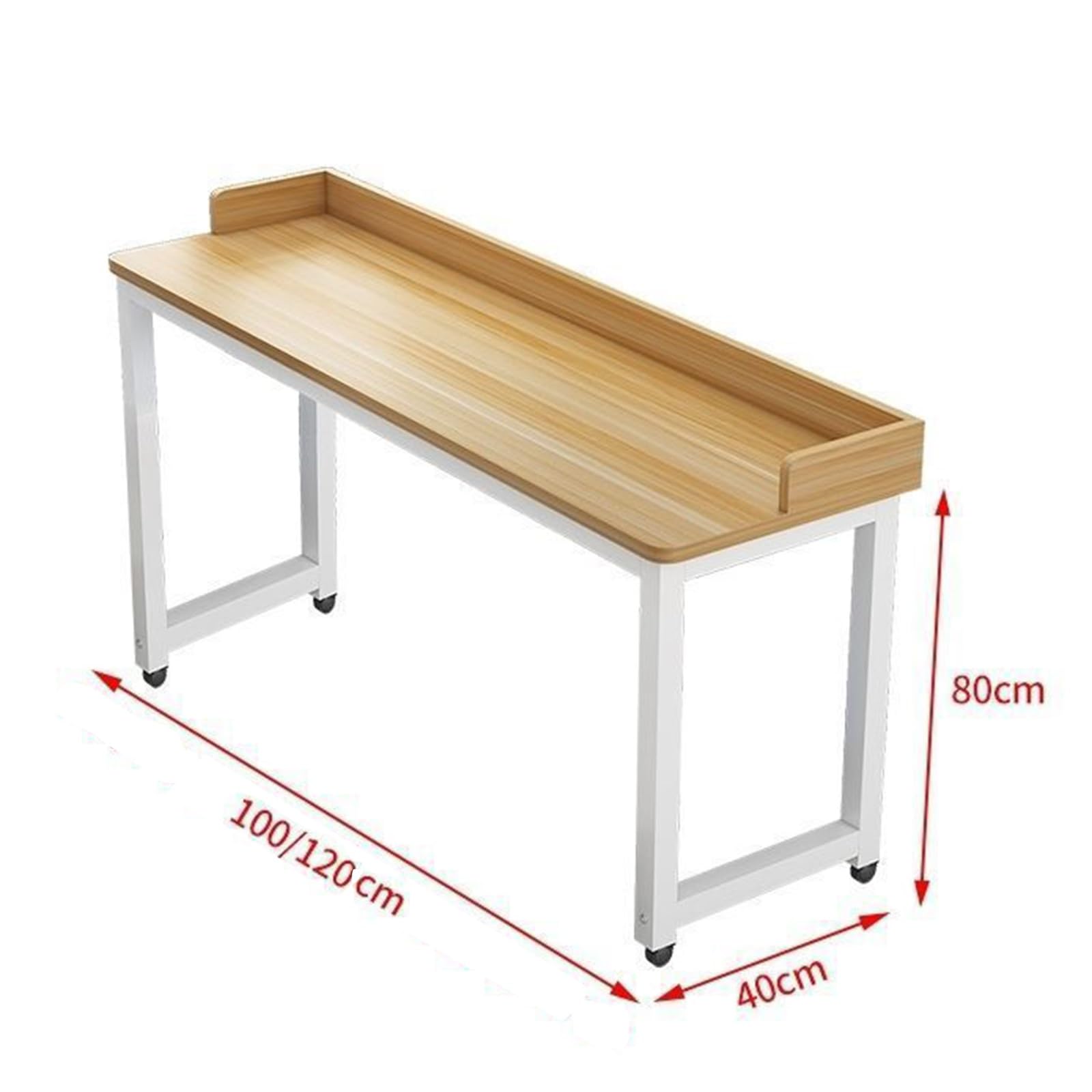 Adjustable Height Overbed Table with Wheels - Large Rolling Bed Desk with Surrounding Baffle, Pink & White Frame - Perfect for Laptop Use, Dining, or as a Bar Table in Bedroom, Hospital, or Office
