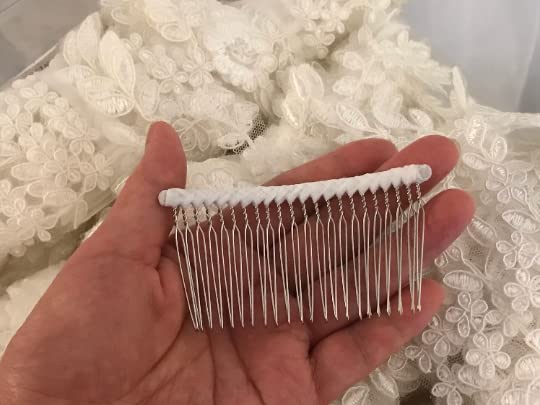 22 Teeth Extra Long Metal Comb with Tulle Wrap - 8.5cm x 4.8cm White Bridal Hair Accessory for Securing Wedding Veils, Updos & Formal Hairstyles - Perfect for Brides, Prom & Special Occasions