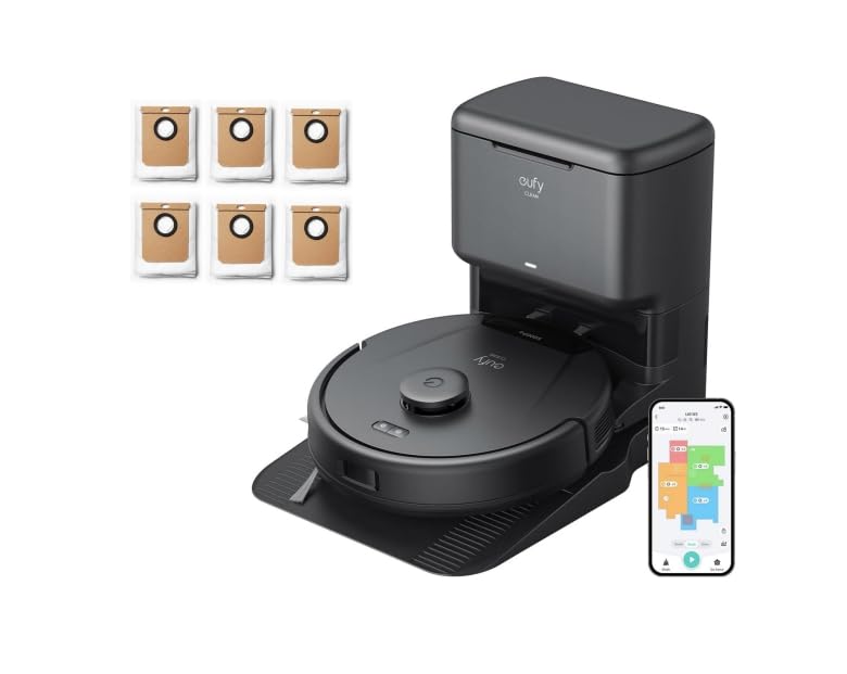 eufy L60 Robot Vacuum with Self-Empty Station - 6× Dust Bags Included - Smart Mapping, Strong Suction for Pet Hair & Hard Floors - Perfect for Home Cleaning & Pet Owners