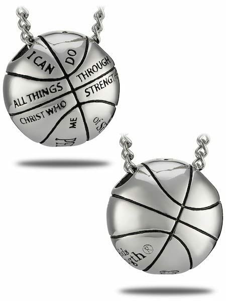 Shields of Strength Men's Stainless Steel 3D Mini Basketball Pendant Necklace - Phil 4:13 Bible Verse Jewelry for Christian Athletes & Basketball Fans - Faith-Inspired Gift for Players, Coaches & Sports Enthusiasts - Perfect for Game Day, Church & Daily Wear