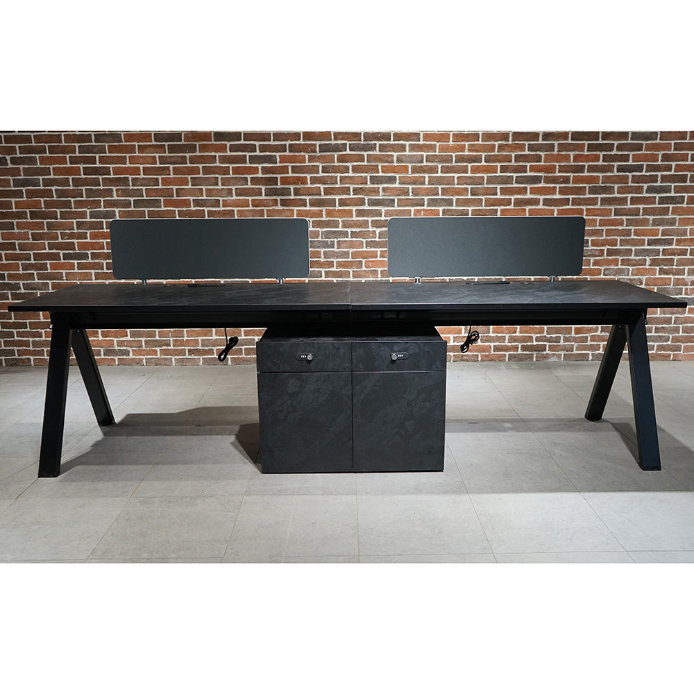 DOLAN 2-Seater Workstation Desk 2.8m Black Concrete - Modern Office Furniture for Home & Workspace, Perfect for Shared Desks in Small Offices or Study Rooms