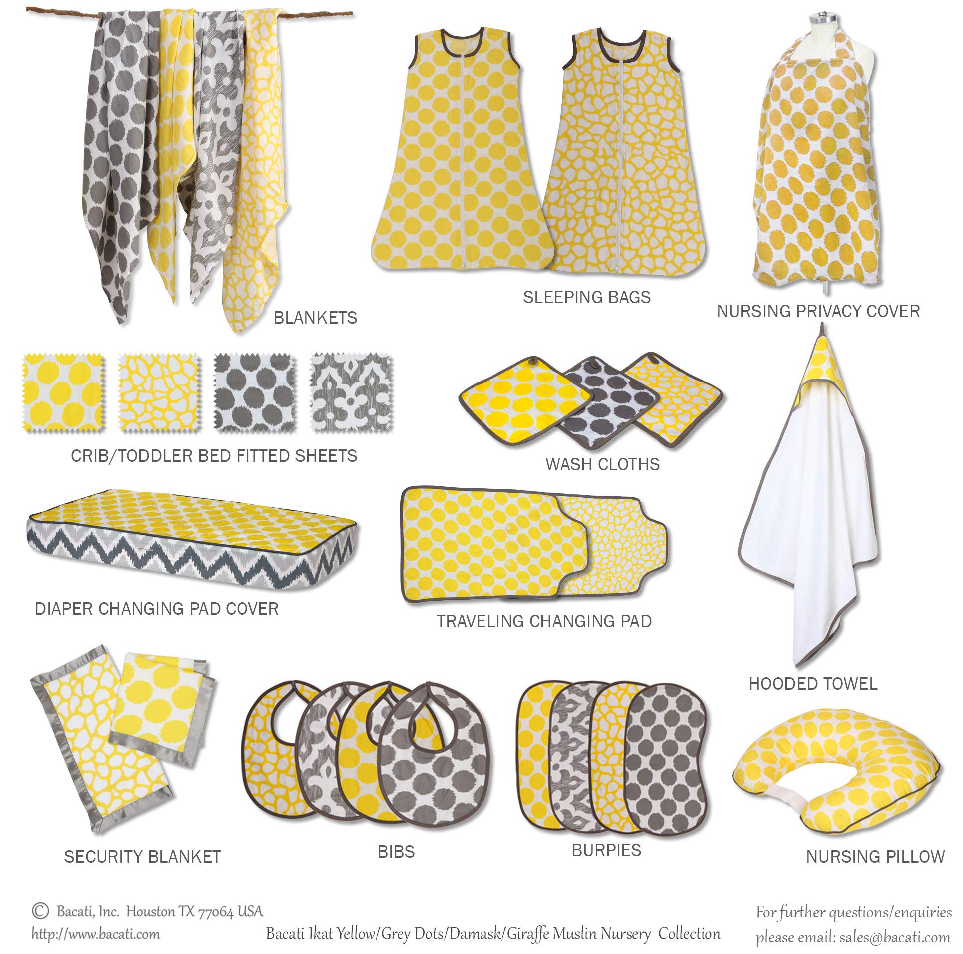 Bacati Yellow Grey Ikat Chevron Muslin 10-Piece Neutral Crib Set with 4 Swaddle Blankets for Standard US Crib | Soft Baby Bedding for Nursery, Newborn Essentials & Shower Gifts