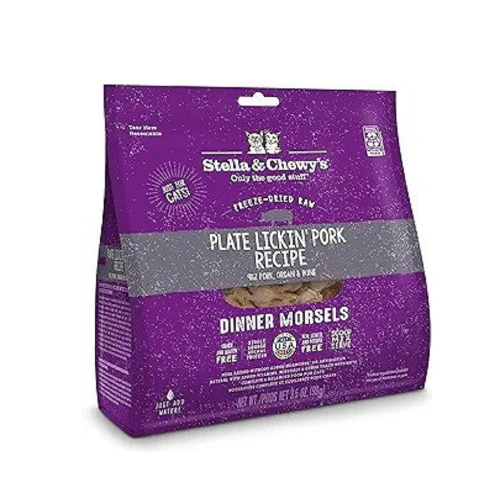 Grain-Free Freeze-Dried Cat Food - Plate Lickin' Pork Recipe Dinner Morsels for Kittens & Adult Cats | High-Protein, Natural Ingredients for Healthy Skin & Coat | Perfect for Travel, Training & Treats