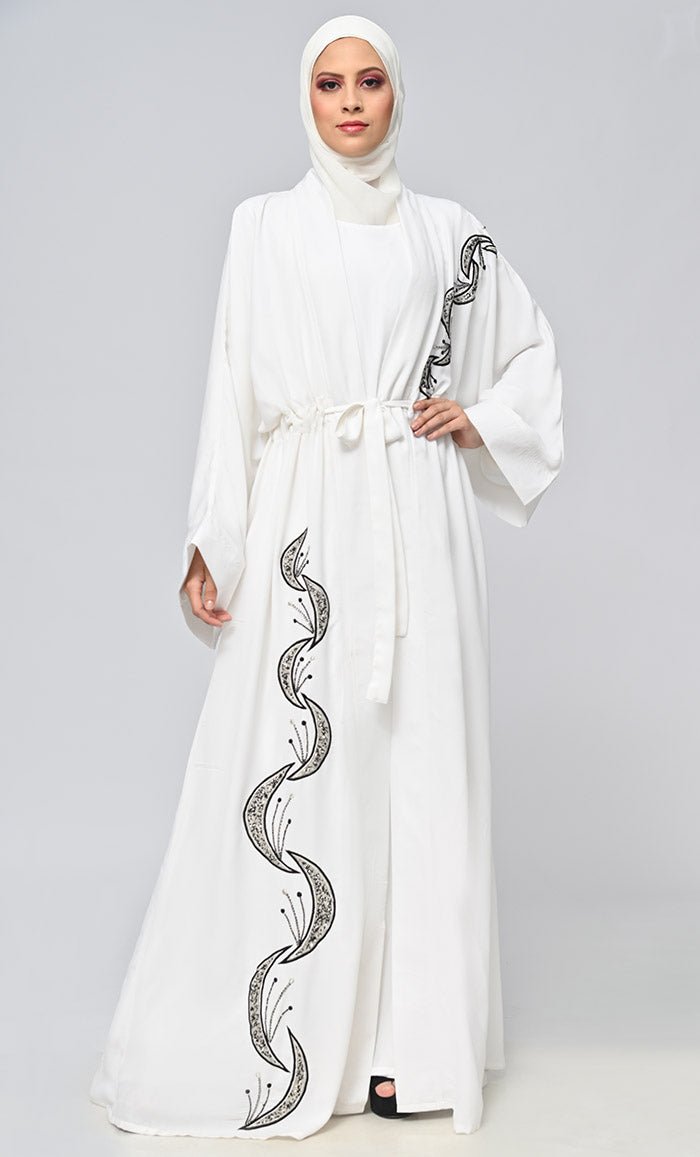 Islamic Hand & Machine Embroidered Shrug/Bisht with Inner Lining - Elegant Modest Wear for Weddings, Eid & Special Occasions