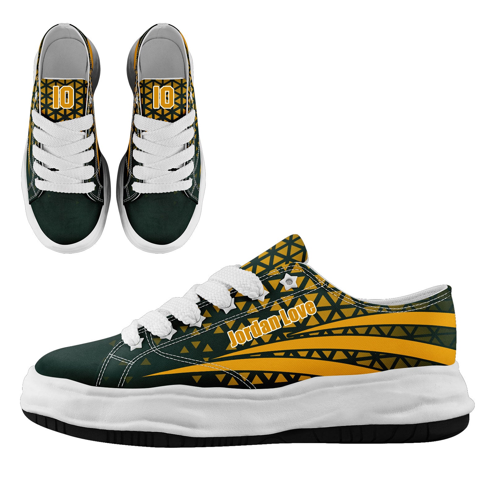 Custom Green & Yellow Wisconsin Football Jersey & Sports Shoes Combo - Personalized Badgers Fan Gear for Game Day & Tailgating - D023031 (Size 13)