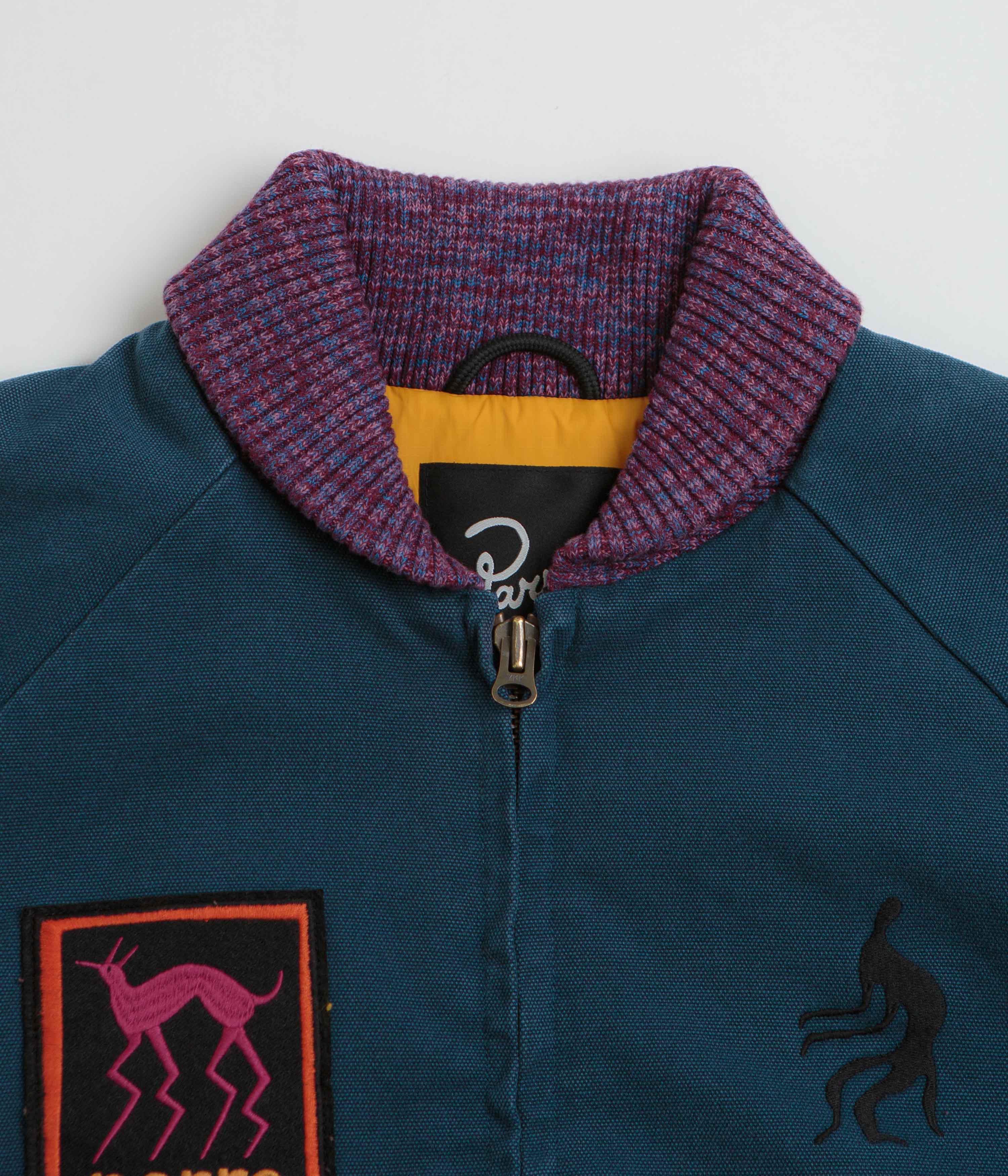 Parra Skull Stalker Varsity Jacket - Washed Blue Retro Baseball Jacket for Men & Women | Vintage Style Outerwear for Streetwear, Casual Wear & Skate Fashion
