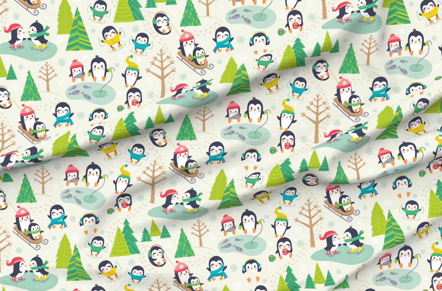 Premium Spoonflower Fabric - Large Bird Penguin Arctic Print Fleece Fabric by The Yard - Perfect for Sewing Blankets, Loungewear & No-Sew DIY Projects - Ideal for Cozy Home Decor, Baby Blankets & Winter Crafts