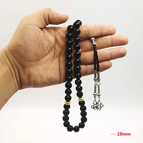 Natural Black Onyx 33 Beads Tasbih Bracelet for Men - 14mm Agate Beads with Golden Spacer Beads - Islamic Misbaha Prayer Accessory - Perfect for Daily Wear, Meditation & Spiritual Practice