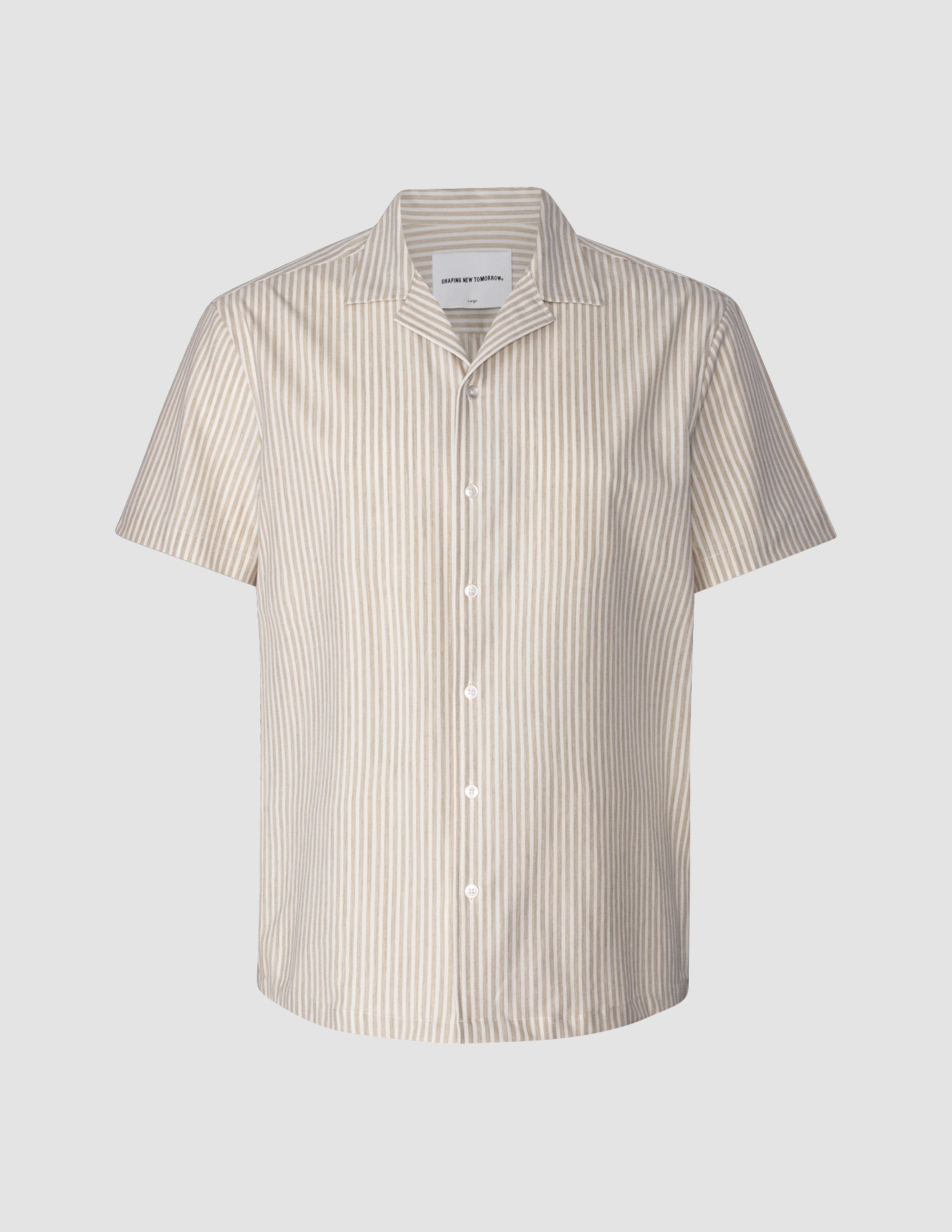 Tech Linen Bowling Short Sleeve Shirt Sandshell Stripe - Breathable Comfort for Summer Golf & Casual Wear