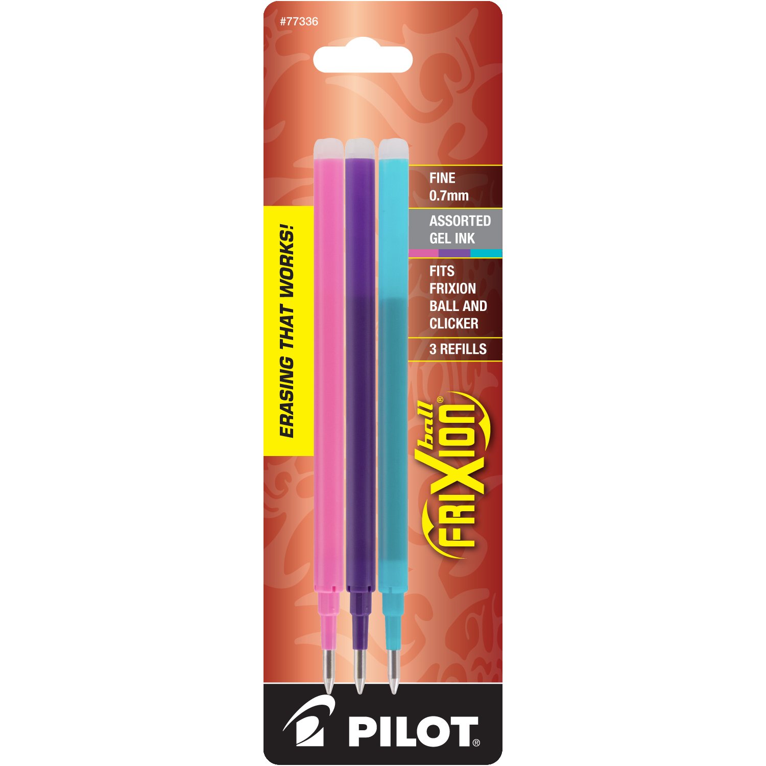 Pilot FriXion Ball 0.7mm Fine Point Gel Ink Refills - 3 Pack (Pink, Purple, Turquoise) for Erasable Pens - Perfect for Note Taking, School Work & Office Use