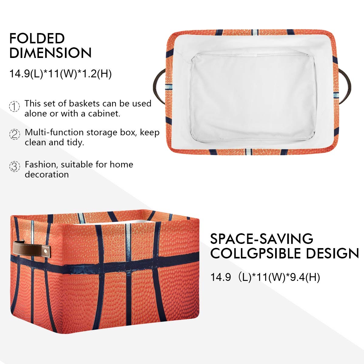 Collapsible Storage Basket Cube for Sports Balls, Toys, Laundry - Large 15x11x9.5 Inch Organizer Bin for Closet, Nursery, Kids Bedroom - Perfect for Basketball Storage & Home Organization (1 Pack)