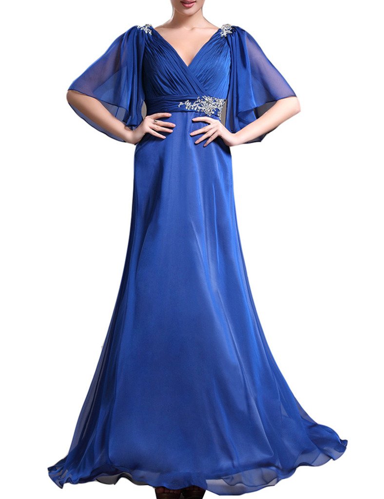 Emanni Women's Elegant V-Neck Chiffon Evening Dress with 3/4 Sleeves - Perfect for Mother's Day, Formal Events & Special Occasions - Size 18W in Navy Blue