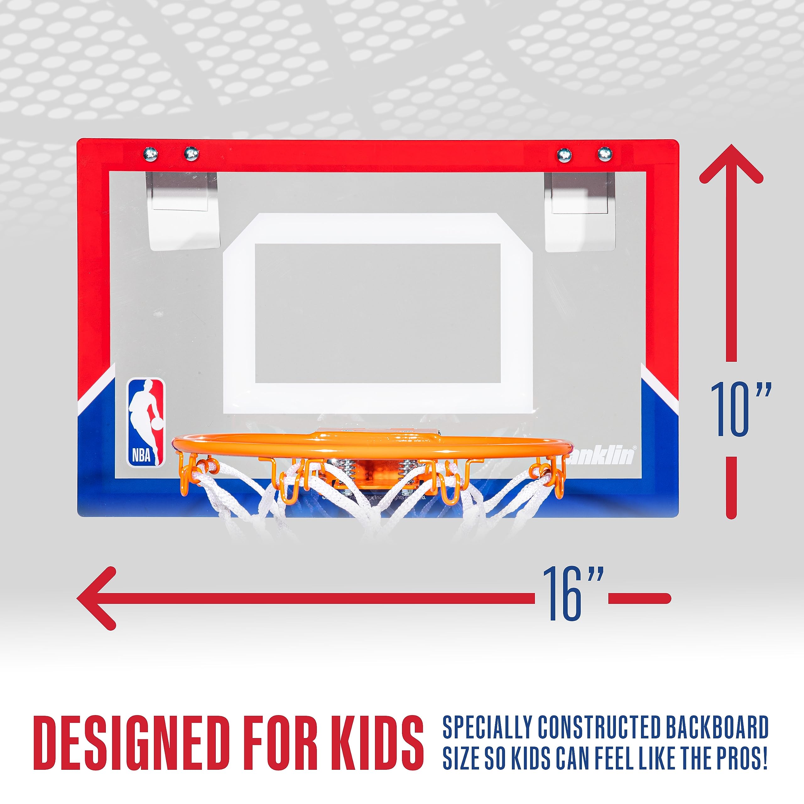 Franklin Sports NBA Over The Door Mini Basketball Hoop Set - Indoor Basketball Game for Kids with 30 Team Stickers - Perfect for Bedroom, Office & Playroom Fun - Great Gift for Young NBA Fans
