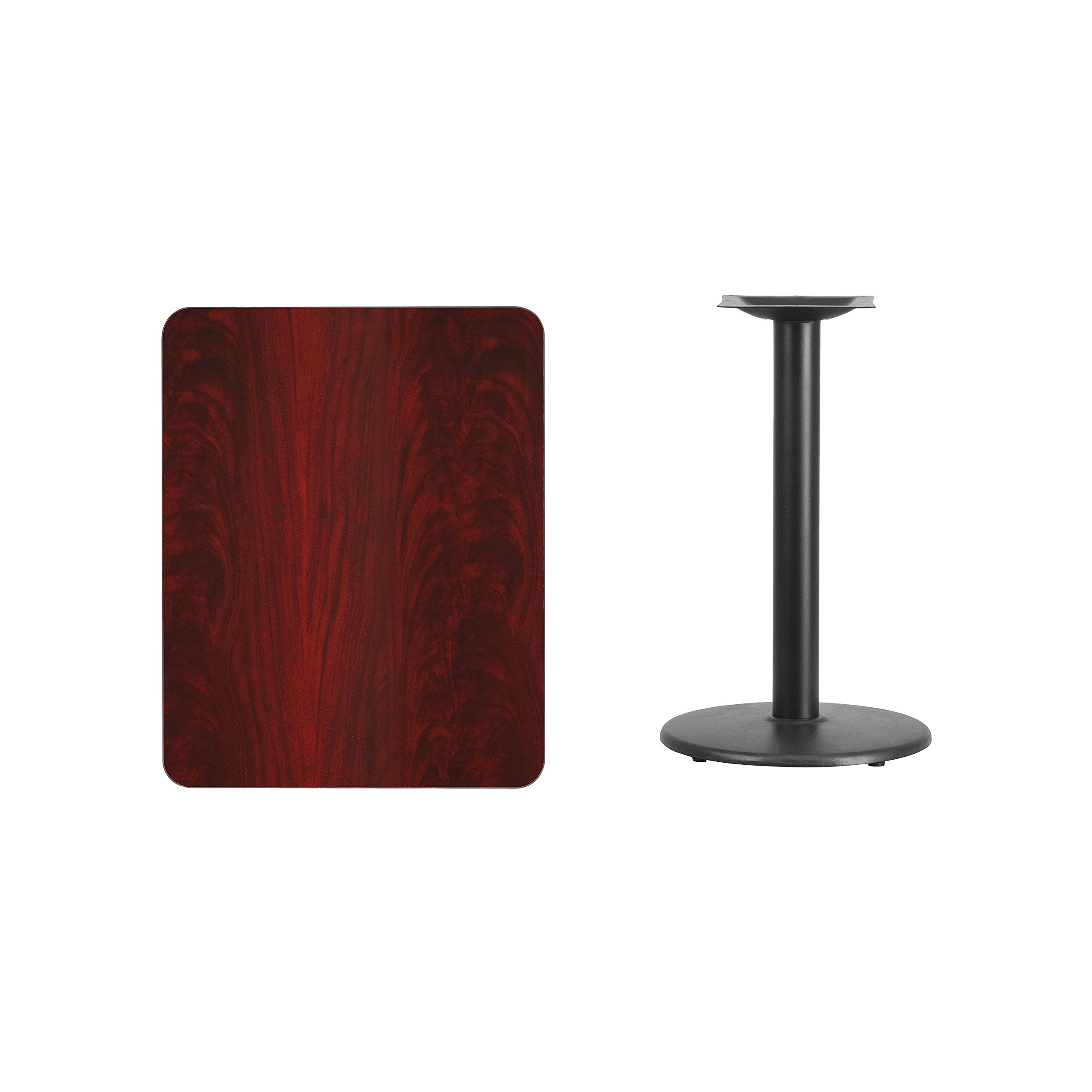 Flash Furniture 24'' x 30'' Rectangular Mahogany Laminate Table Top with 18'' Round Base - Perfect for Home Office, Conference Room, or Dining Area