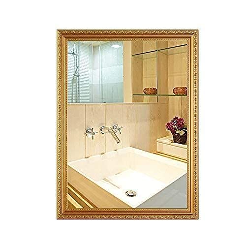 FMOGE Gold Wall-Mounted Vanity Mirror - 60x80cm (23.6x31.5in) Rectangular Bathroom Mirror with LED Lights for Makeup, Nordic Style Decor for Bedroom, Living Room & Bathroom - Perfect for Daily Grooming and Home Decoration