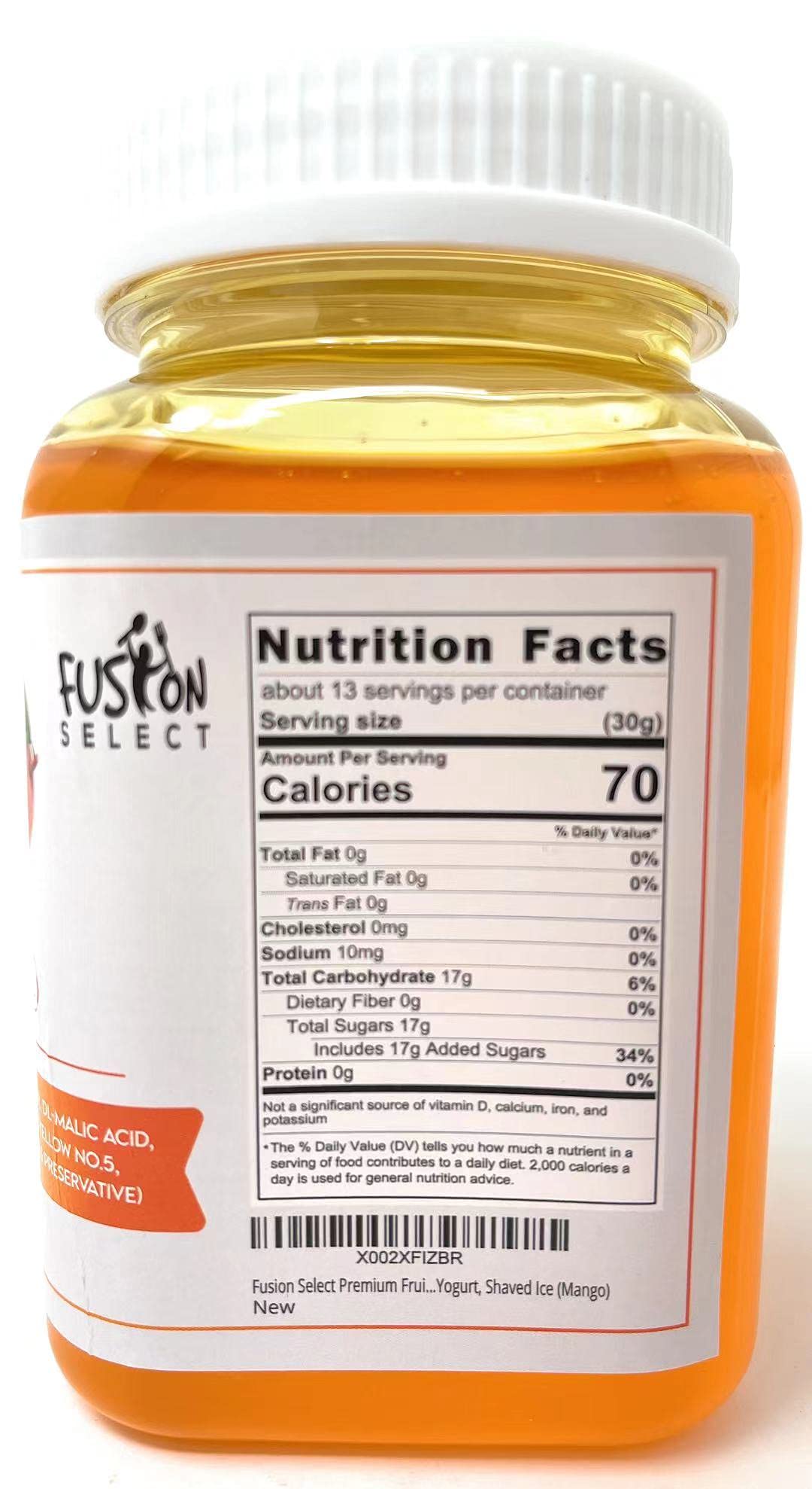 Fusion Select Mango Syrup - Natural Flavor Enhancer for Bubble Tea, Yogurt, Cocktails & Desserts | Made with Real Fruit Juice | 14oz Bottle | Perfect for Smoothies, Shaved Ice, Slushies & Soda Drinks