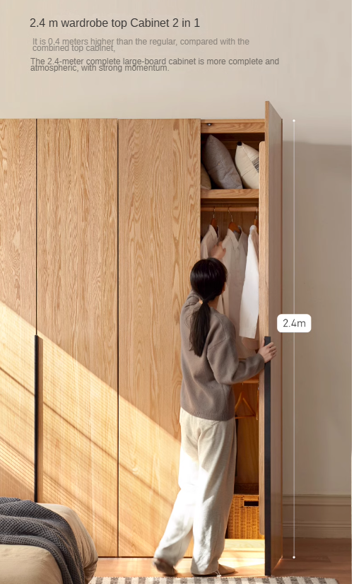 Solid Oak Wood Wardrobe - Modern High Closet for Bedroom & Living Room Storage | Durable & Stylish Furniture for Home Organization