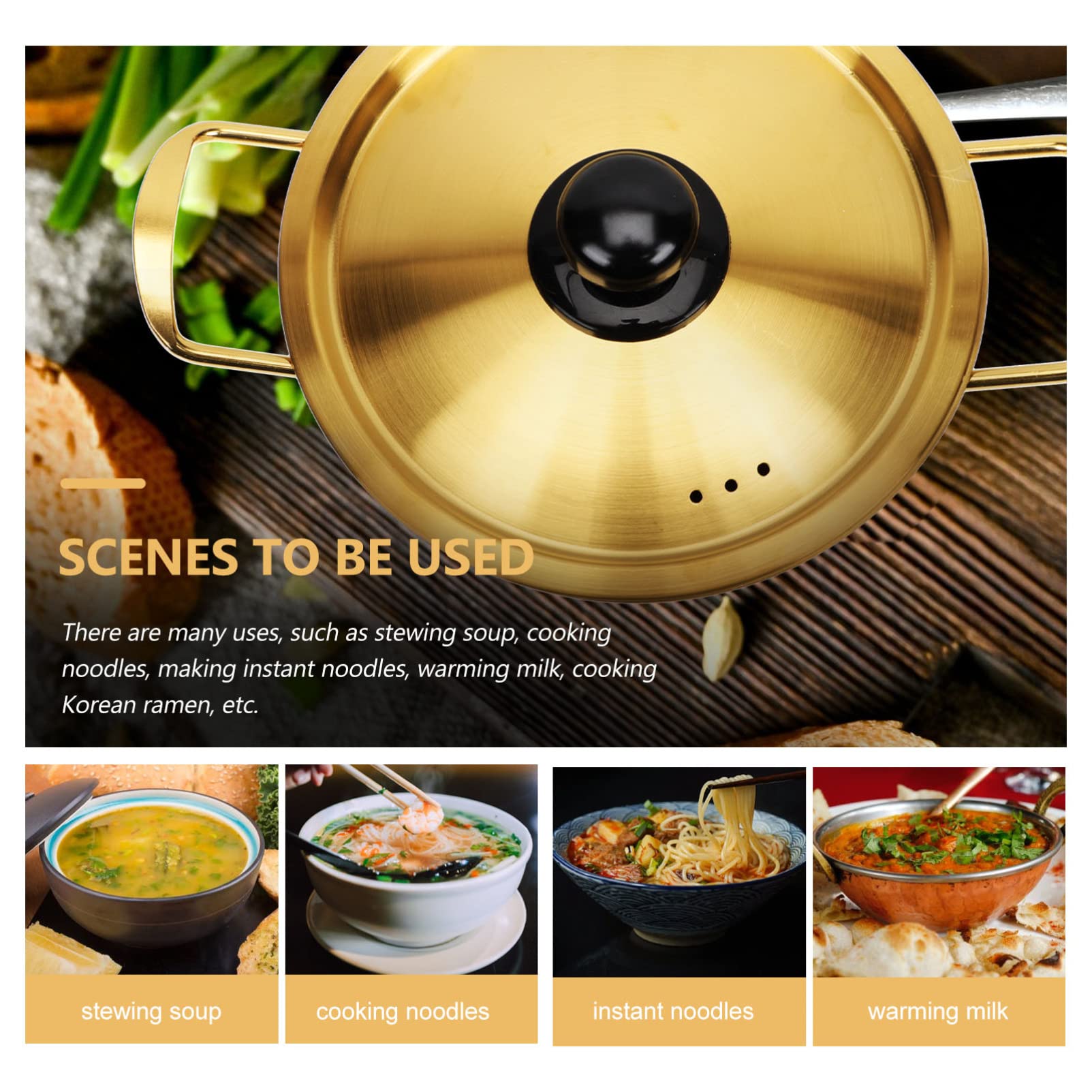 ERINGOGO Korean Ramen Noodle Pot - 16cm Stainless Steel Stockpot with Lid, Nonstick Soup Cooking Pot & Small Pasta Saucepan - Induction Compatible Camping Cookware for Stovetop - Perfect for Korean Ramen, Soup Making & Outdoor Cooking