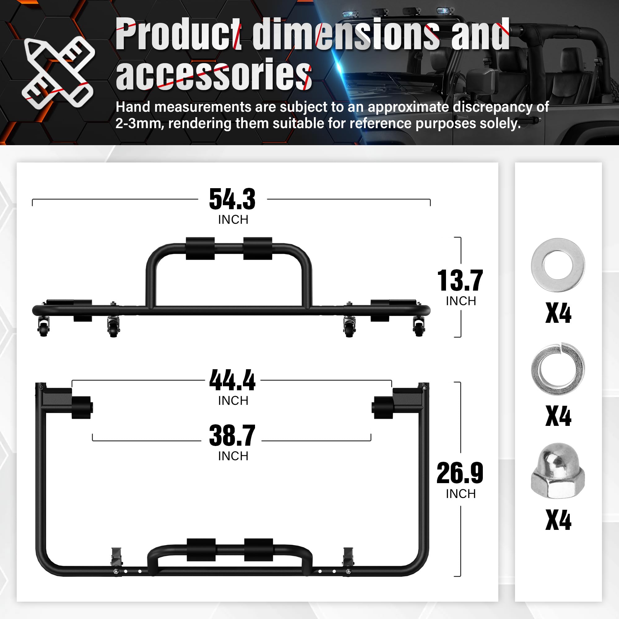Adjustable Hardtop Storage Rack for Jeep Wrangler JK JL YJ TJ JKU JLU (1976-2025) & CJ-7 - Universal Sliding Cart with Movable Bracket for 2/4 Door Models - Black - Perfect for Garage Organization and Jeep Accessories Storage