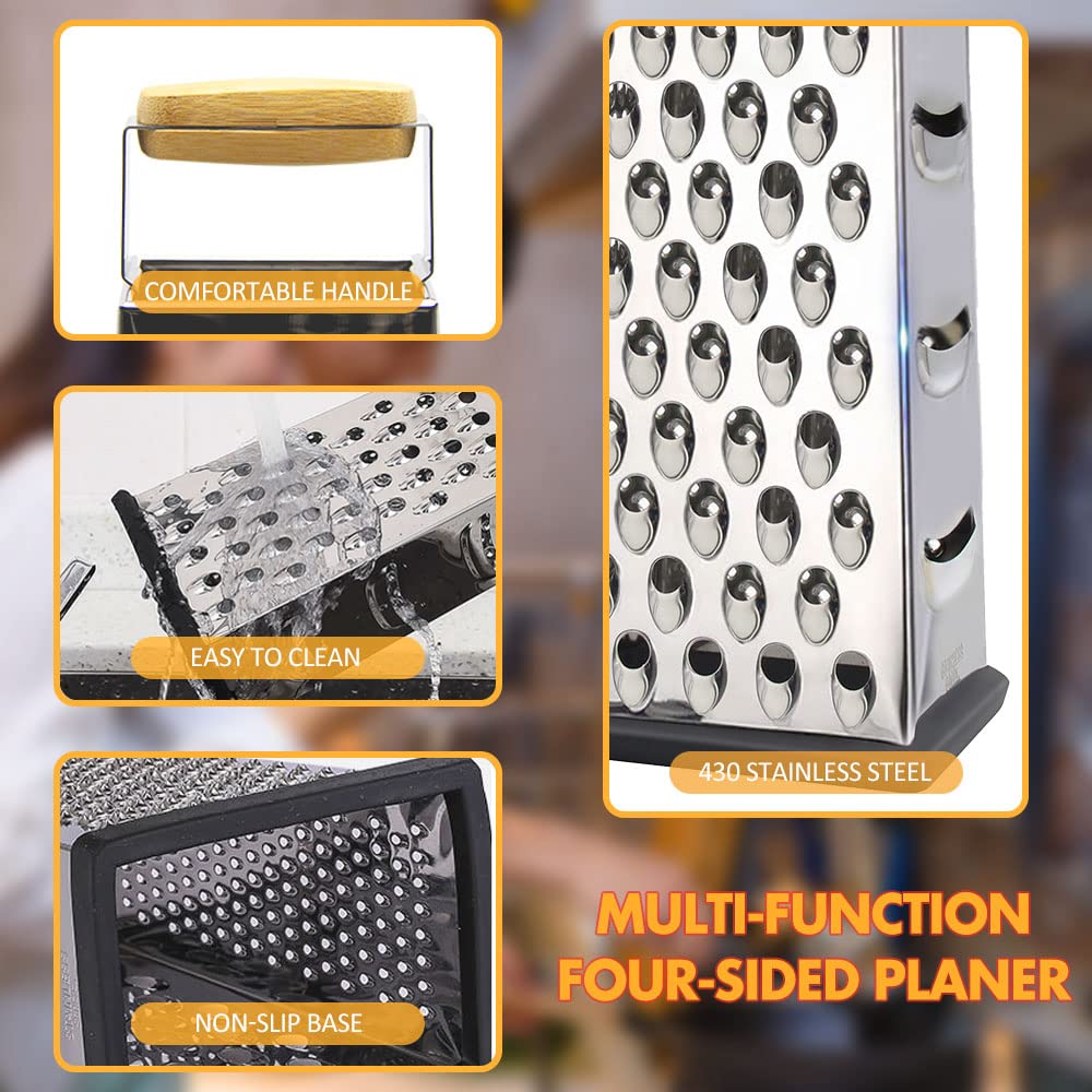 NAALSA 8-Inch Stainless Steel Professional Multi-Purpose Grater - Vegetable Chopper, Slicer, Shredder for Cheese, Carrots & More - Perfect for Meal Prep, Salads & Cooking in Home Kitchens