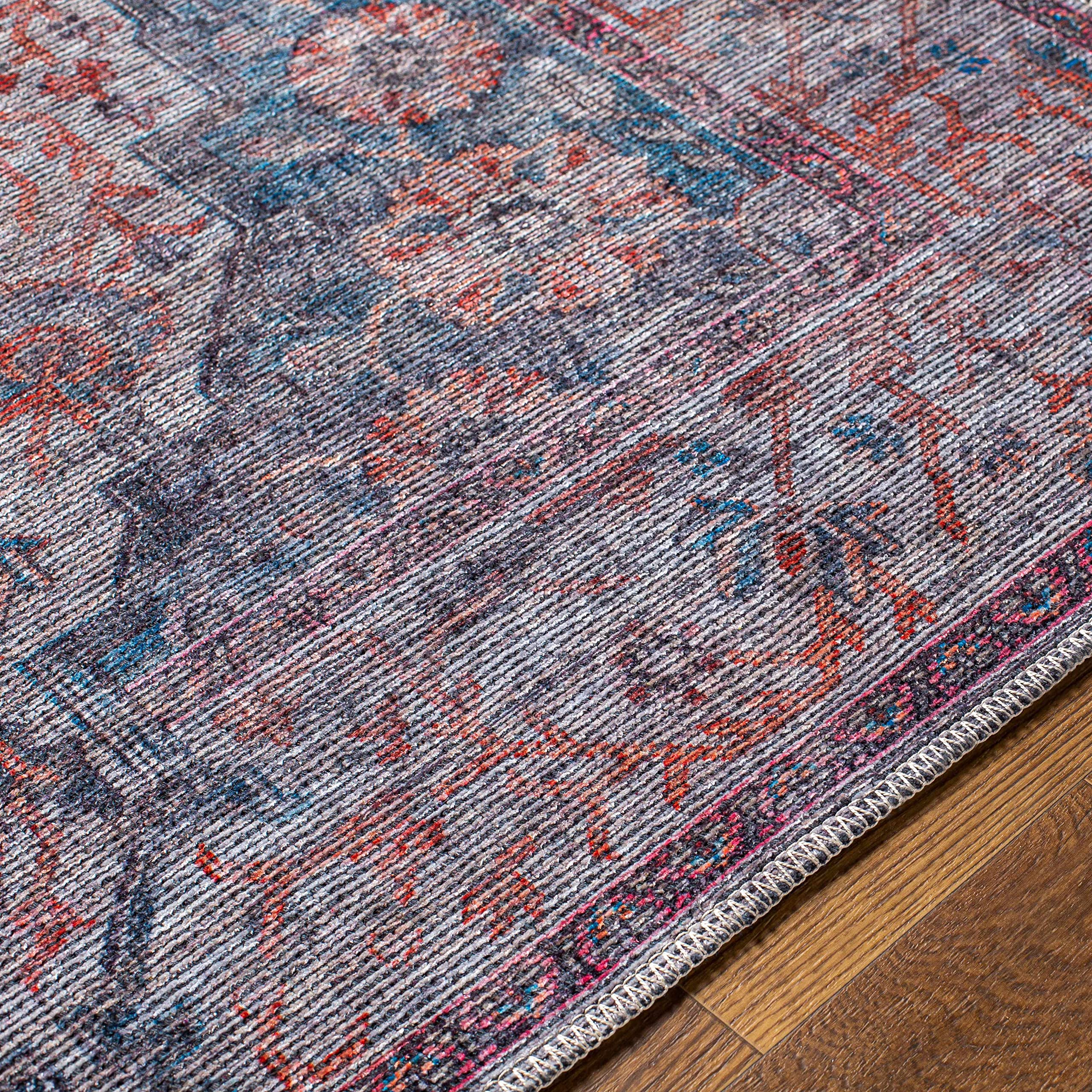 Machine Washable Area Rug for Living Room & Bedroom - Gray, Purple, Brown - 9'3
