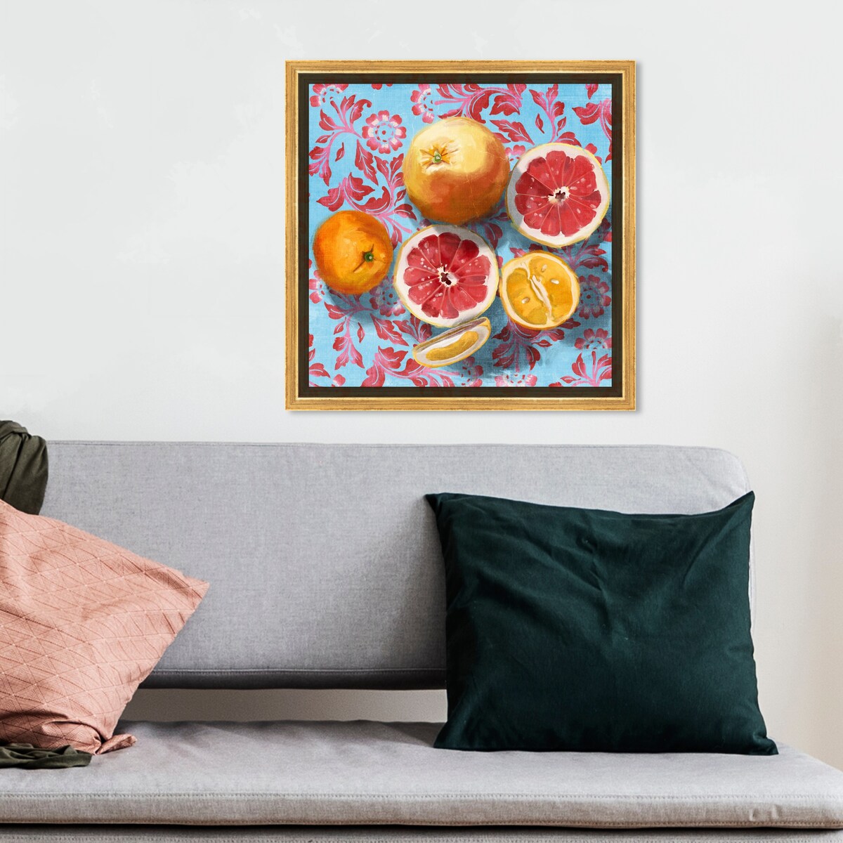 Tropical Citrus Still Life Blue Framed Canvas Wall Art Print - Sour Fruit Kitchen Decor for Cabin & Lodge - Perfect for Farmhouse, Dining Room & Country Style Homes