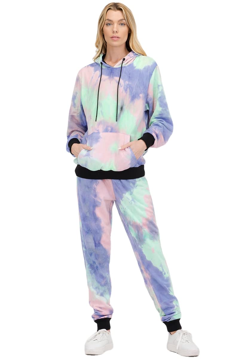 WEIV GEAR Women's Tie Dye Active Sweatsuit Set - Stylish 2 Piece Tracksuit with Pullover Hoodie & Jogger Pants for Yoga, Gym & Casual Wear