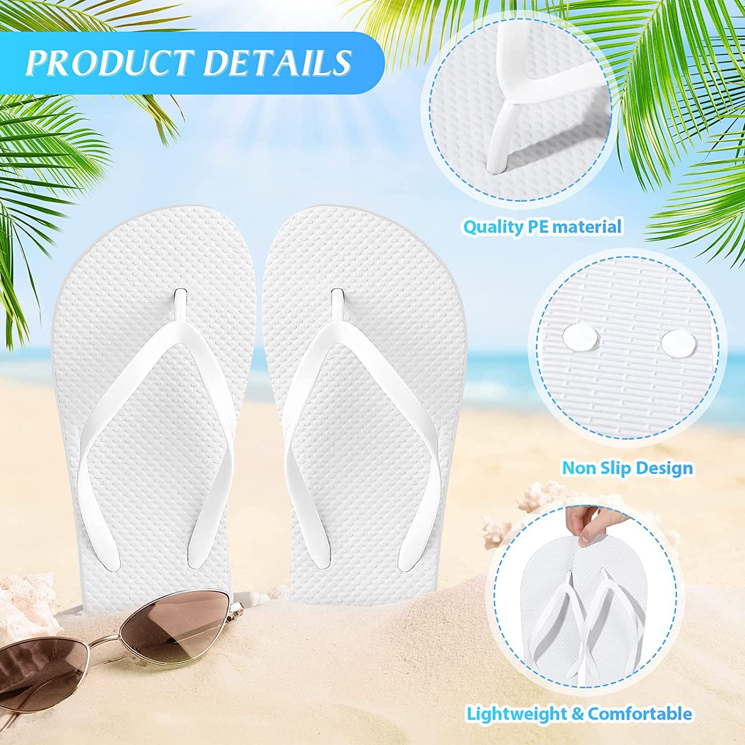 Bonuci 60 Pairs Bulk Flip Flops - Comfortable Wedding, Hotel & Spa Slippers with Size Cards & Drawstring Bags - Perfect for Bridal Party Favors, Guest Gifts & Hospitality Use