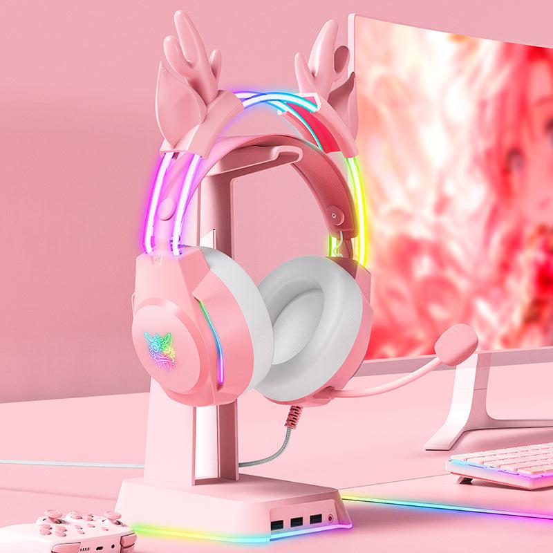 ONIKUMA X26 RGB Gaming Headset with Glowing Deer Ears - Lightweight Over-Ear Headphones with Mic for PC, PS4, Xbox - Perfect for Streaming, Cosplay & Late-Night Gaming Sessions